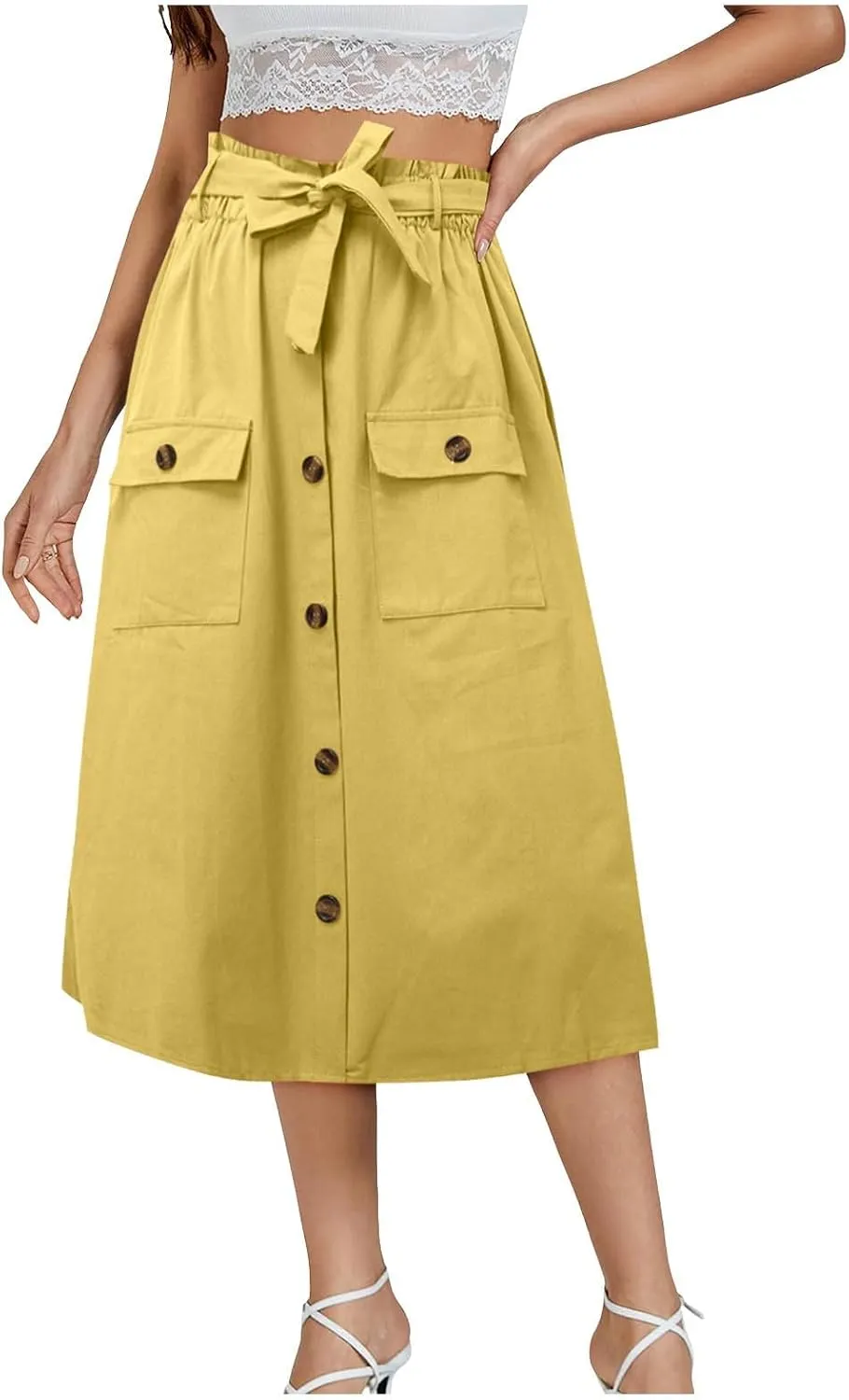 Cargo Midi Skirts for Women Drawstring Elastic High Waisted Long Skirt with Pockets 2025 Summer Y2K Vacation Clothes