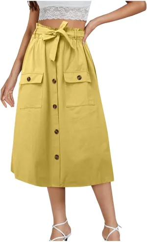 Cargo Midi Skirts for Women Drawstring Elastic High Waisted Long Skirt with Pockets 2025 Summer Y2K Vacation Clothes