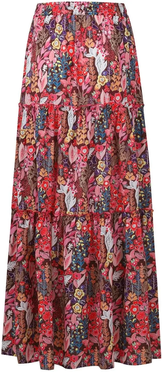 Chiffon Skirts for Women Smocked Business Floral Festival Pleated Beach Trendy Vacation Swing Country Flutter Skirts