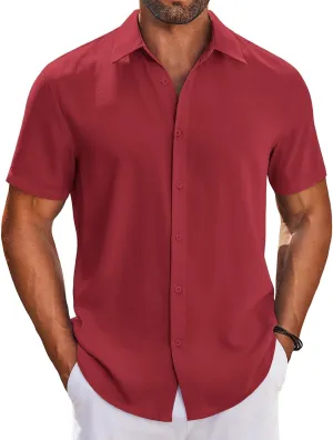 COOFANDY Mens Button Down Shirts Short Sleeve Casual Shirt Summer Beach Wedding Shirts