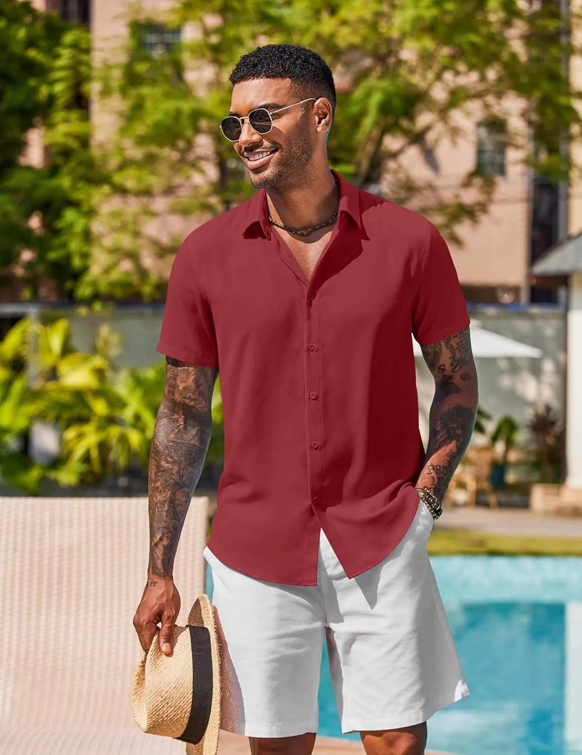 COOFANDY Mens Button Down Shirts Short Sleeve Casual Shirt Summer Beach Wedding Shirts