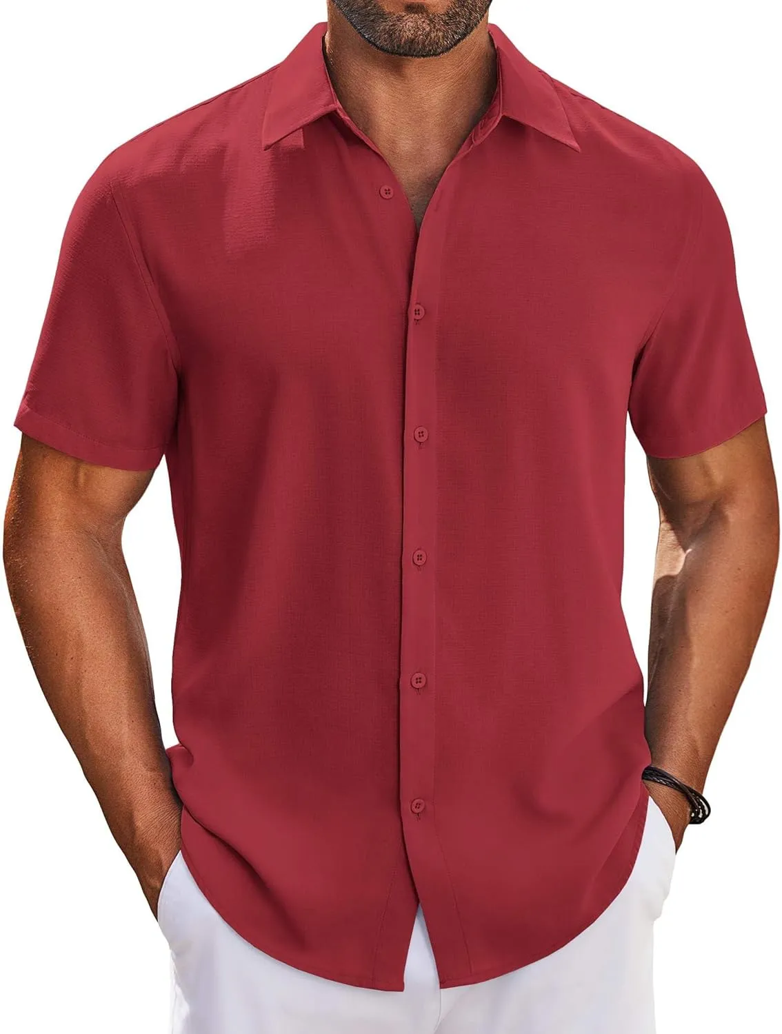 COOFANDY Mens Button Down Shirts Short Sleeve Casual Shirt Summer Beach Wedding Shirts