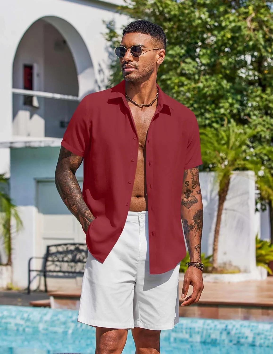 COOFANDY Mens Button Down Shirts Short Sleeve Casual Shirt Summer Beach Wedding Shirts