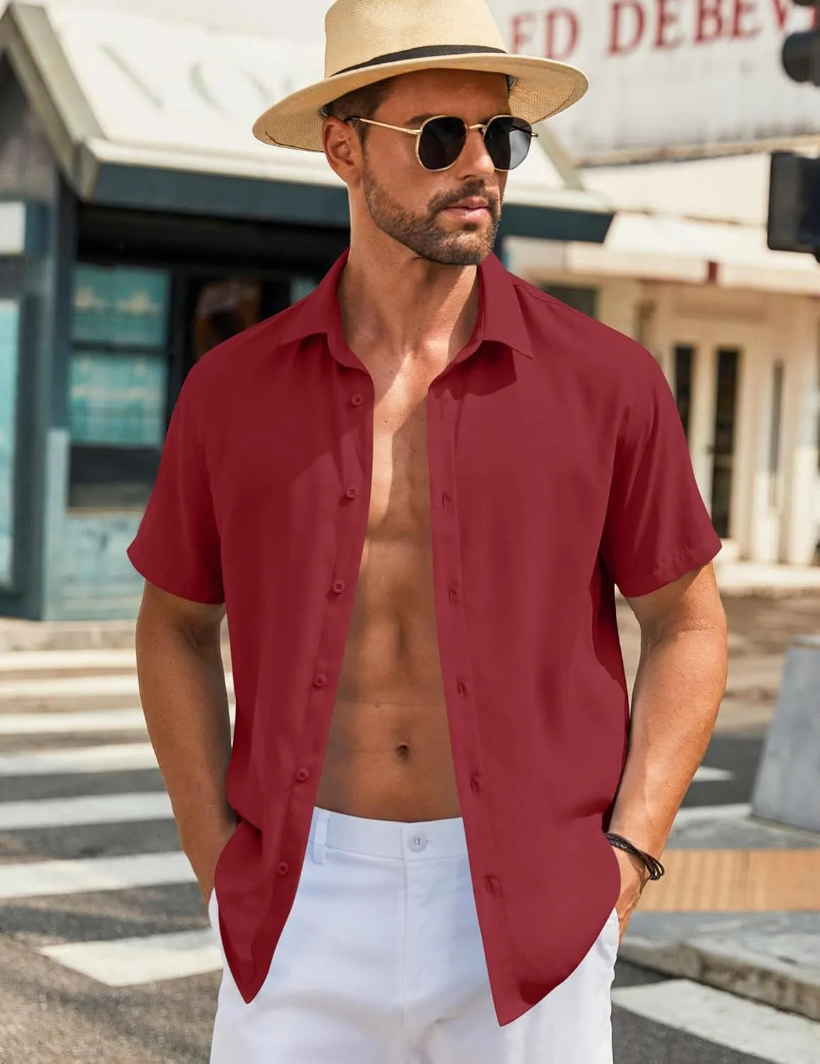 COOFANDY Mens Button Down Shirts Short Sleeve Casual Shirt Summer Beach Wedding Shirts