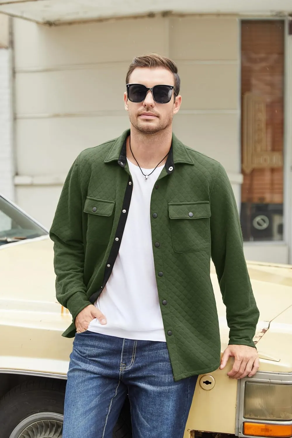 COOFANDY Men's Casual Shirt Jacket Lightweight Shacket Jacket Quilted Button Down Jackets