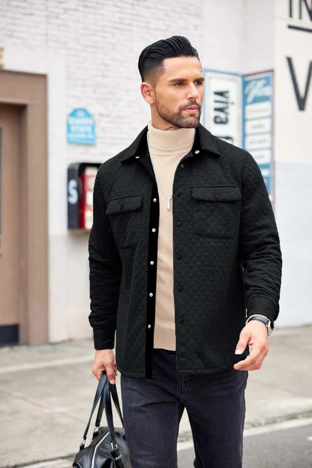 COOFANDY Men's Casual Shirt Jacket Lightweight Shacket Jacket Quilted Button Down Jackets