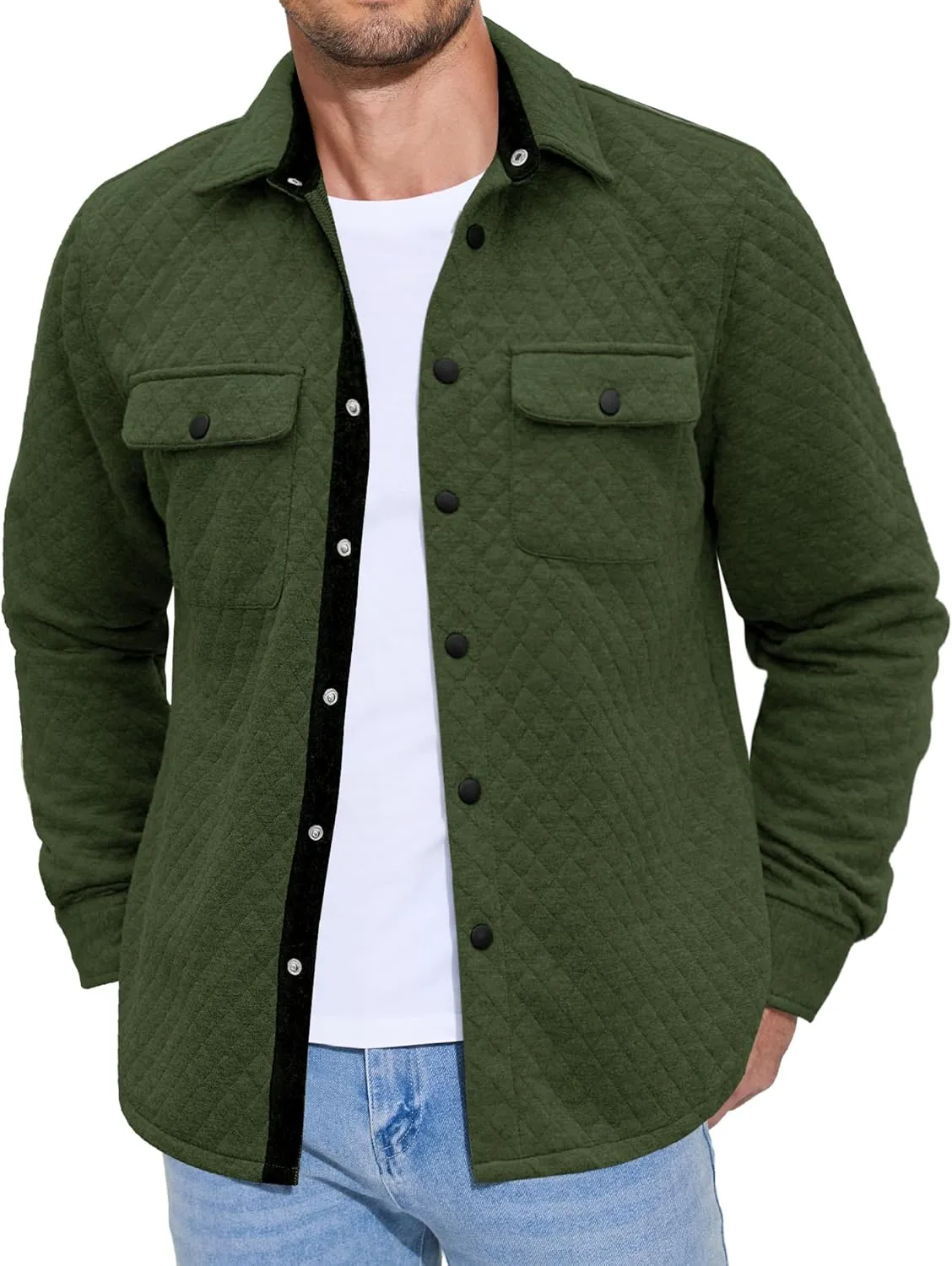 COOFANDY Men's Casual Shirt Jacket Lightweight Shacket Jacket Quilted Button Down Jackets