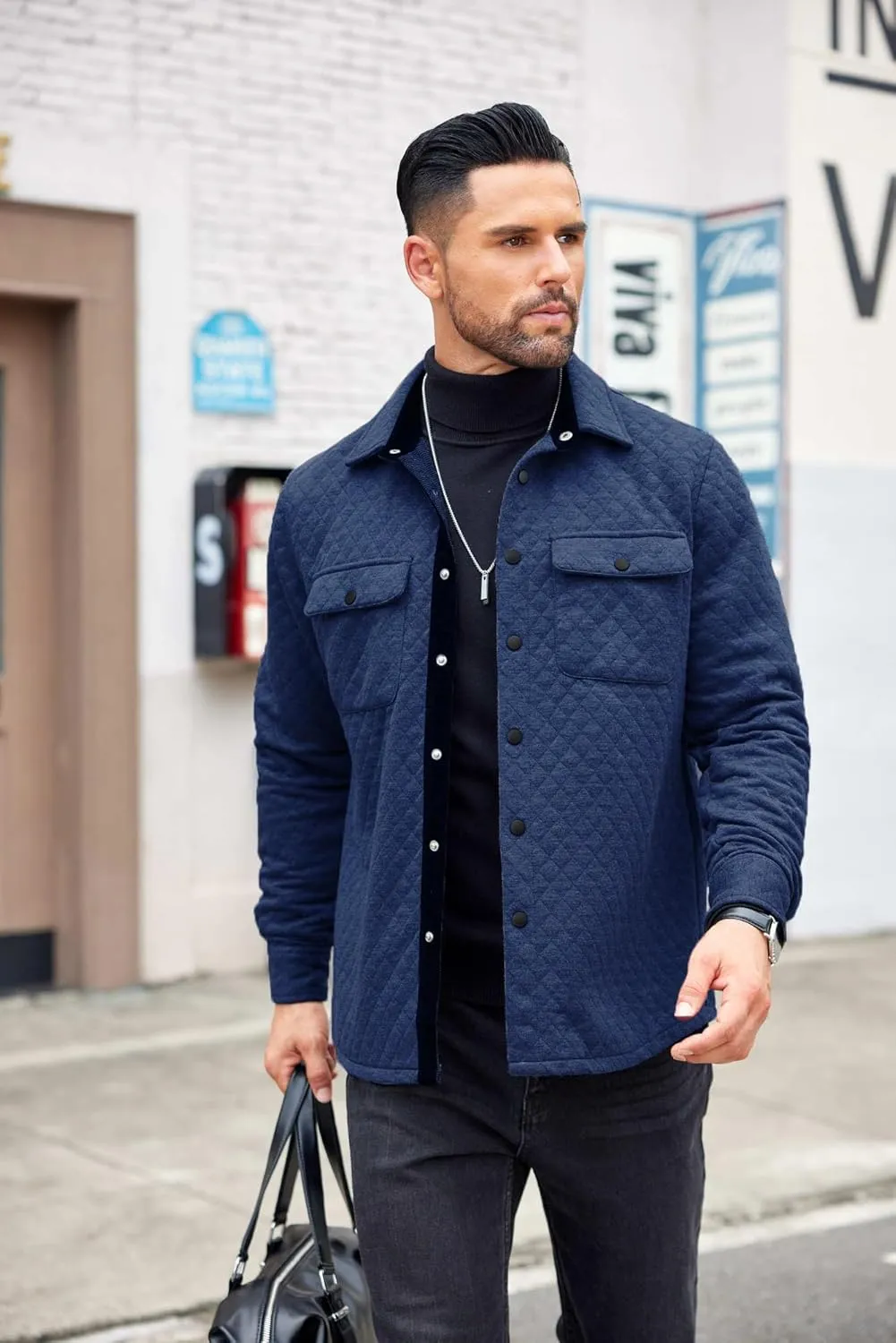 COOFANDY Men's Casual Shirt Jacket Lightweight Shacket Jacket Quilted Button Down Jackets