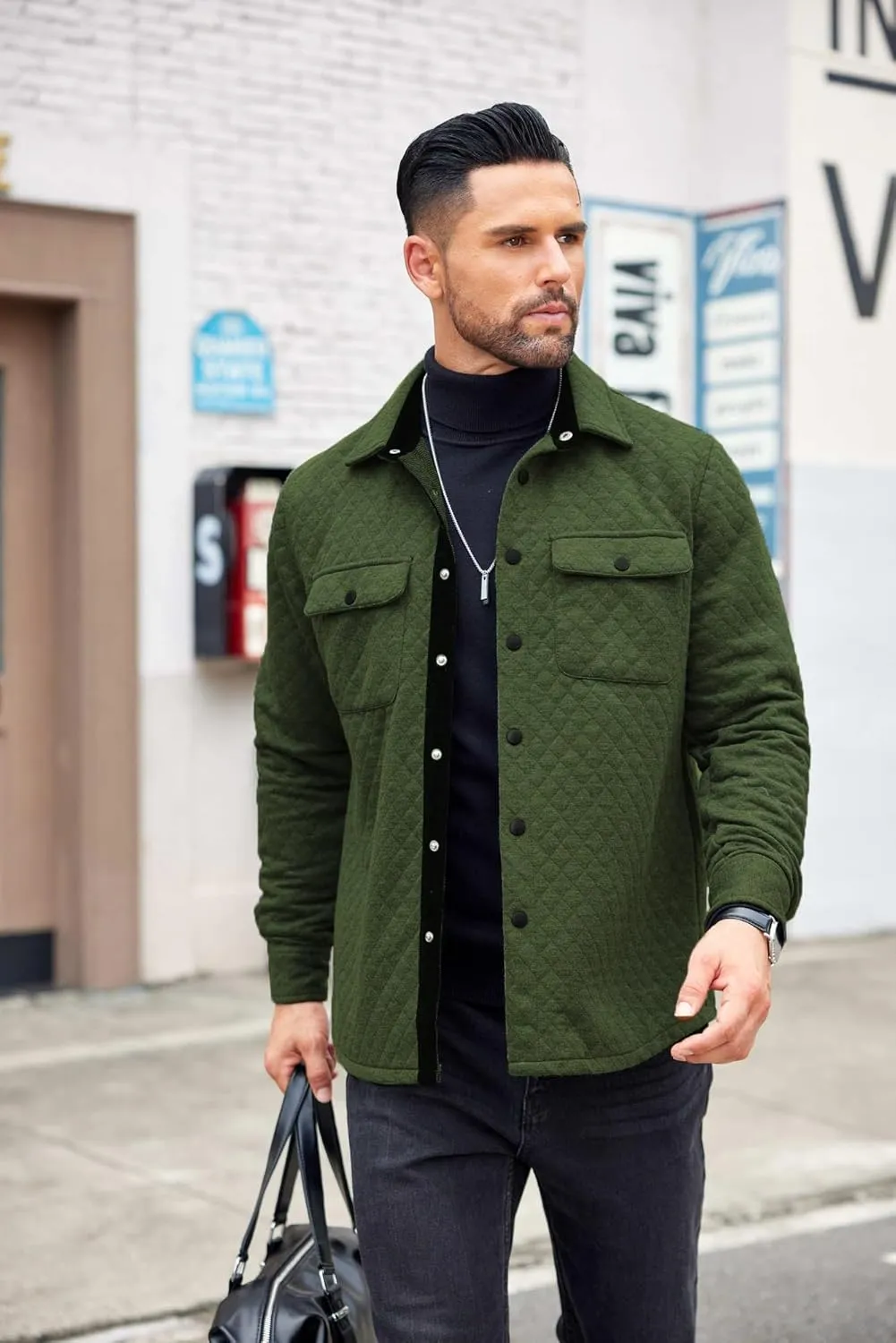 COOFANDY Men's Casual Shirt Jacket Lightweight Shacket Jacket Quilted Button Down Jackets
