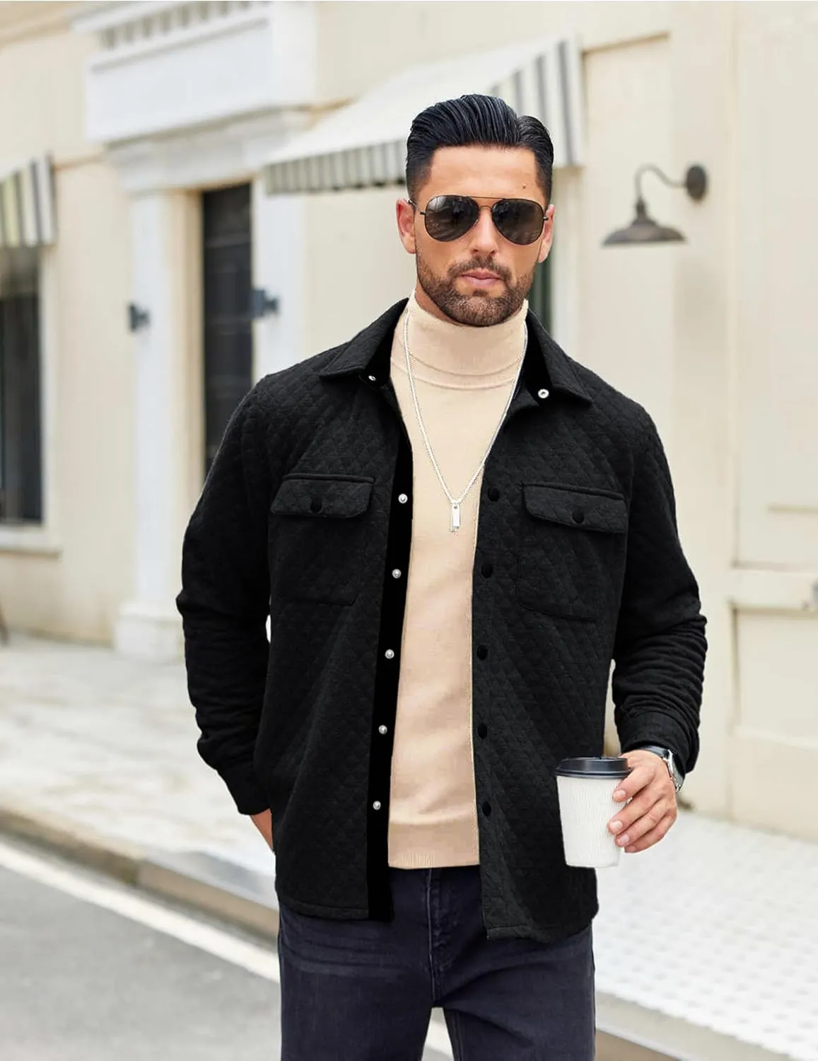 COOFANDY Men's Casual Shirt Jacket Lightweight Shacket Jacket Quilted Button Down Jackets