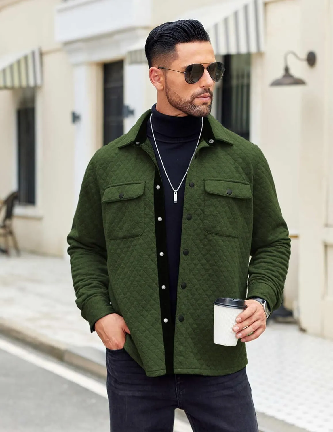 COOFANDY Men's Casual Shirt Jacket Lightweight Shacket Jacket Quilted Button Down Jackets