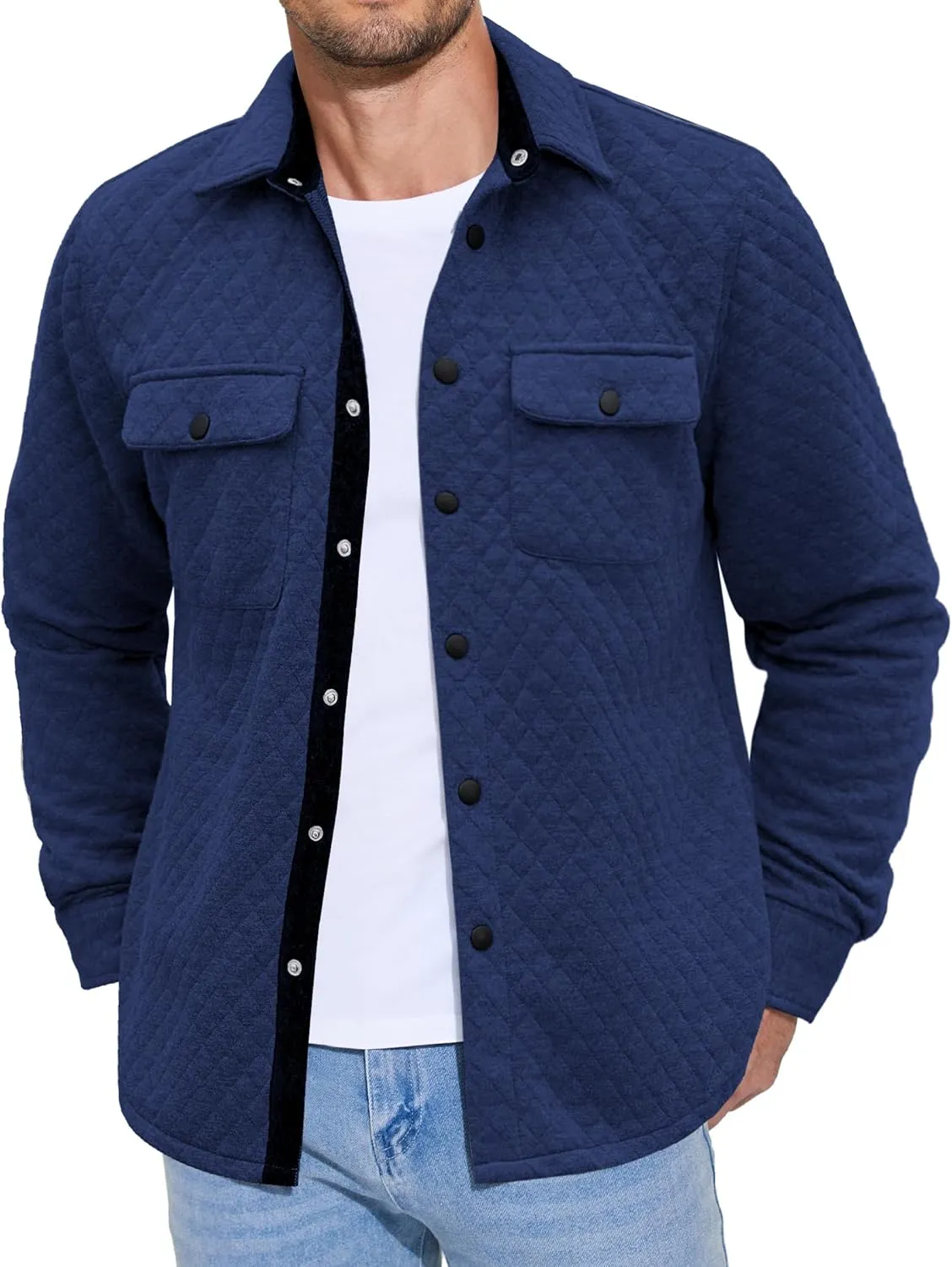 COOFANDY Men's Casual Shirt Jacket Lightweight Shacket Jacket Quilted Button Down Jackets