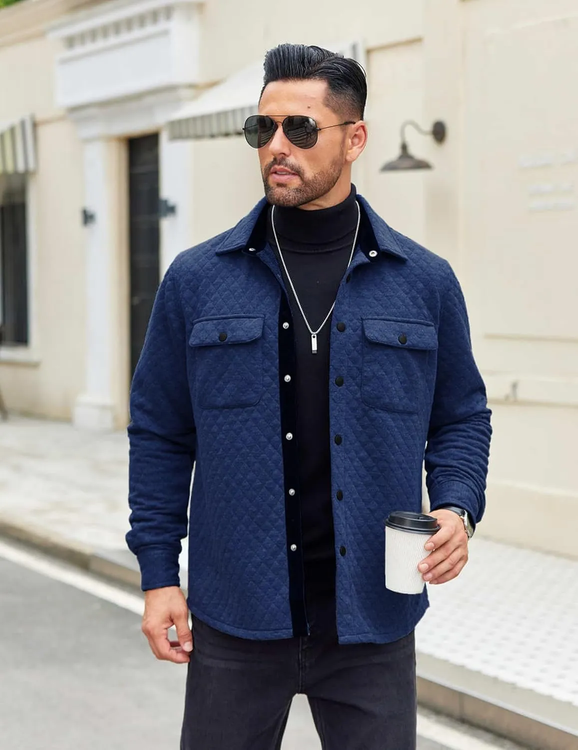 COOFANDY Men's Casual Shirt Jacket Lightweight Shacket Jacket Quilted Button Down Jackets