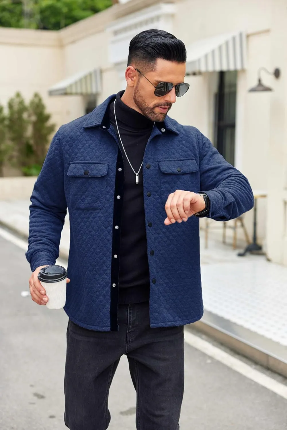 COOFANDY Men's Casual Shirt Jacket Lightweight Shacket Jacket Quilted Button Down Jackets
