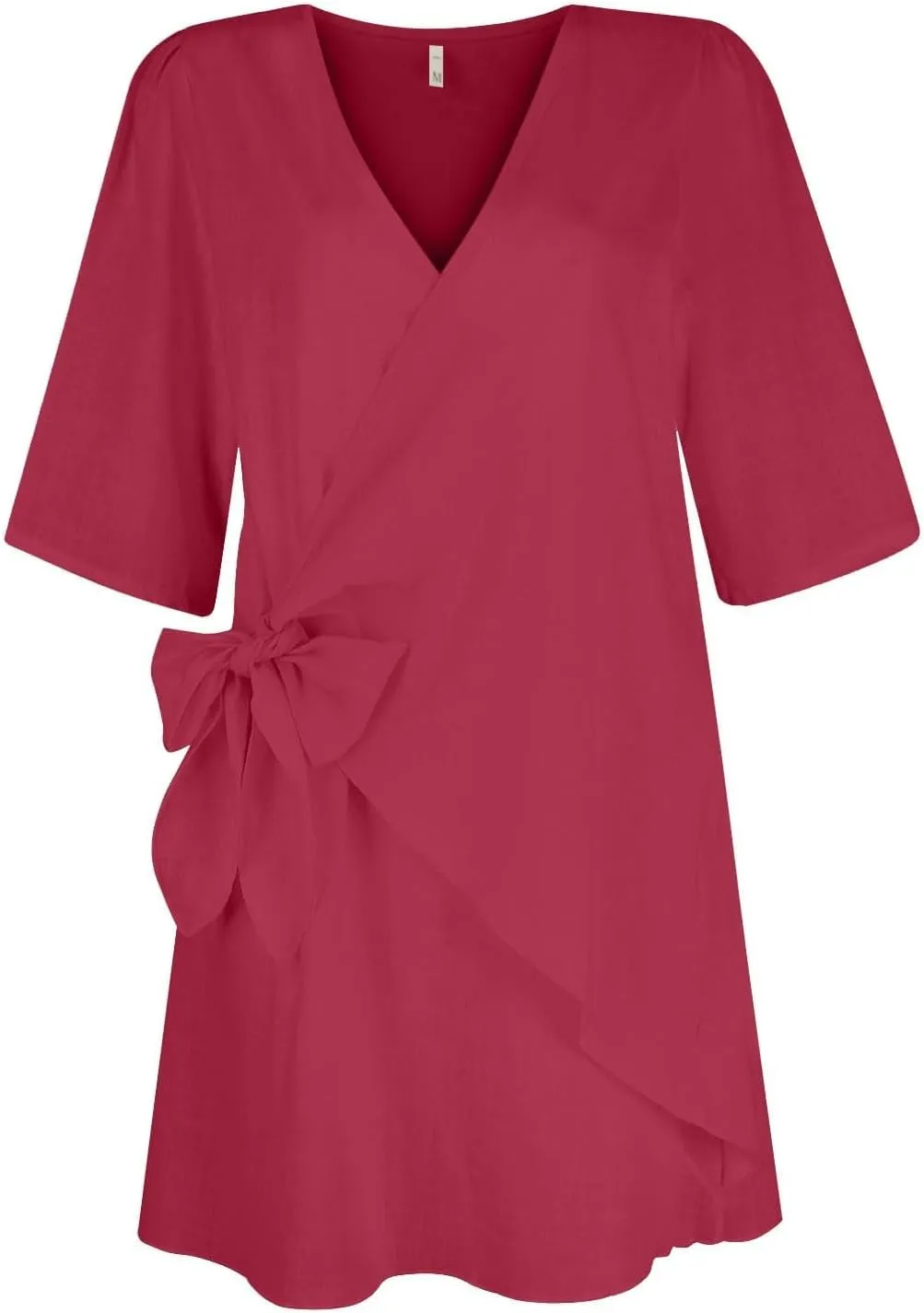 Cotton and Linen V-Neck Midi Dress Short Sleeve Wrap Tie Mini Dress Casual Elegant Beach Work Vacation Travel Dresses