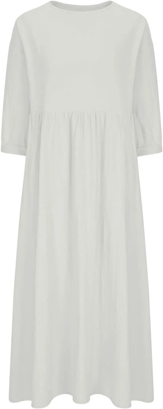 Cotton Linen Maxi Dress for Women 2025 Summer Boho Casual Beach Dresses Short Sleeve Long Dress Vacation Outfits