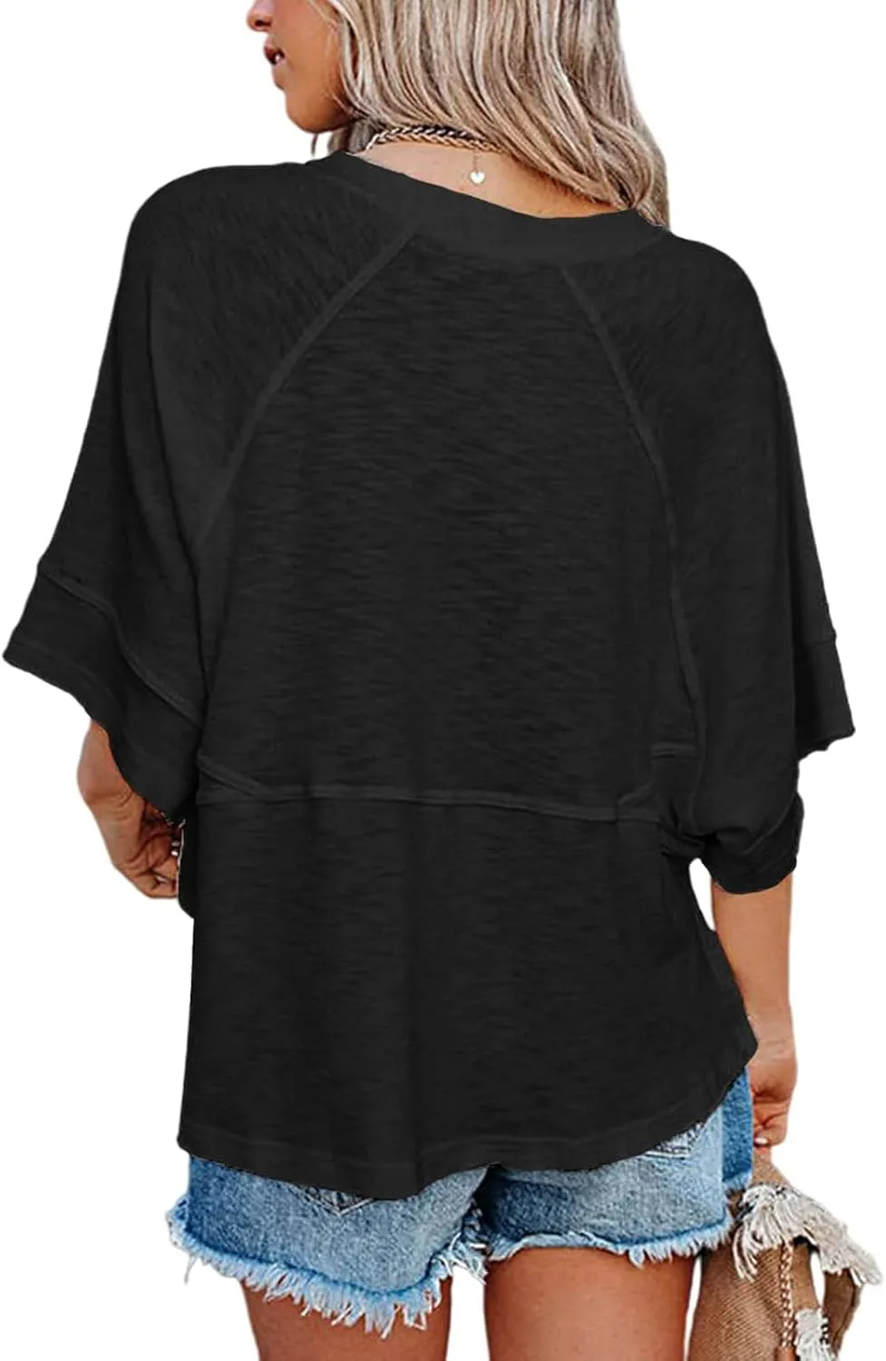Danedvi Womens Oversized T Shirts Summer Casual Crewneck 3/4 Sleeve Loose Fit Cute Flowy Tops