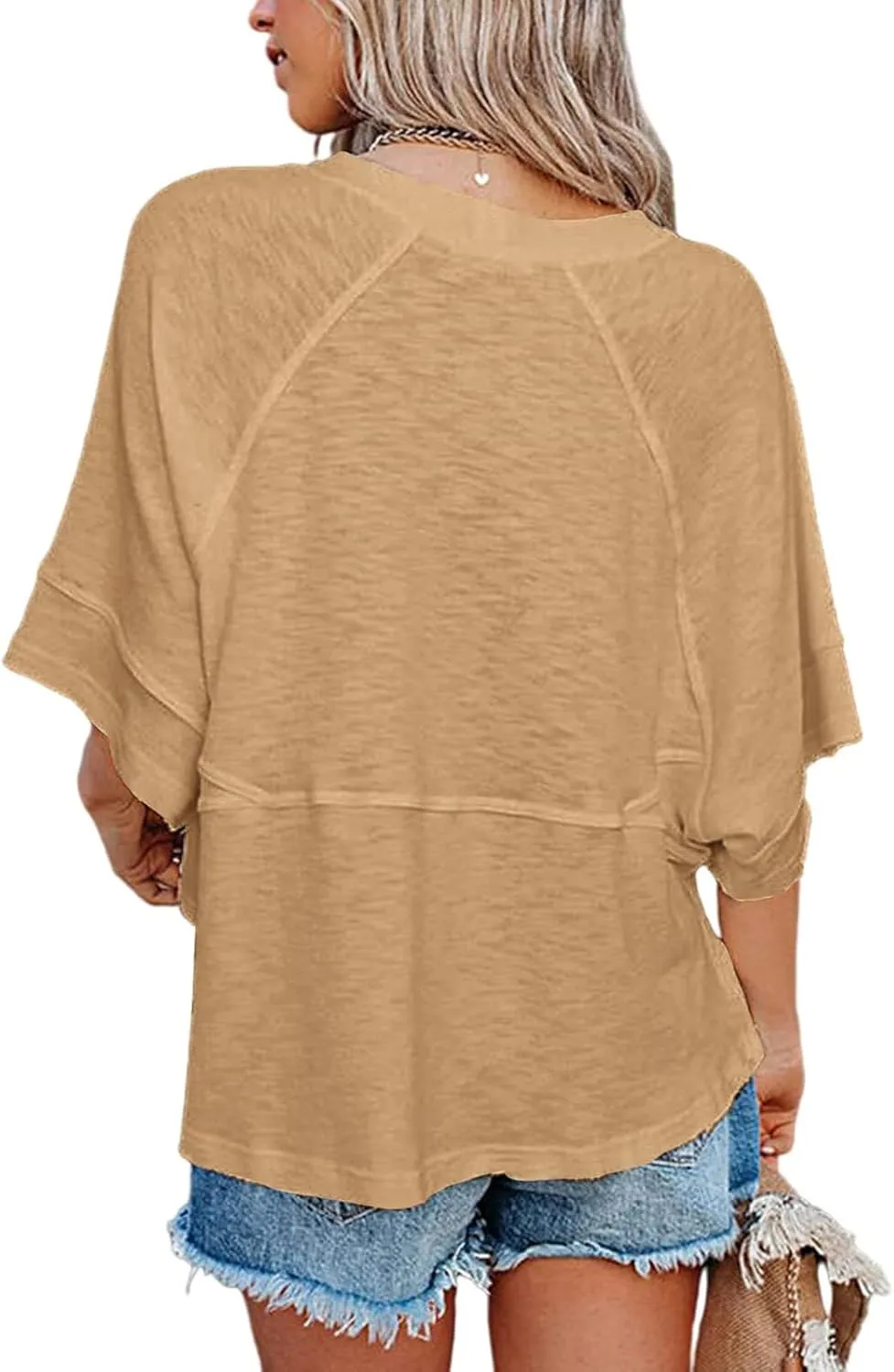 Danedvi Womens Oversized T Shirts Summer Casual Crewneck 3/4 Sleeve Loose Fit Cute Flowy Tops