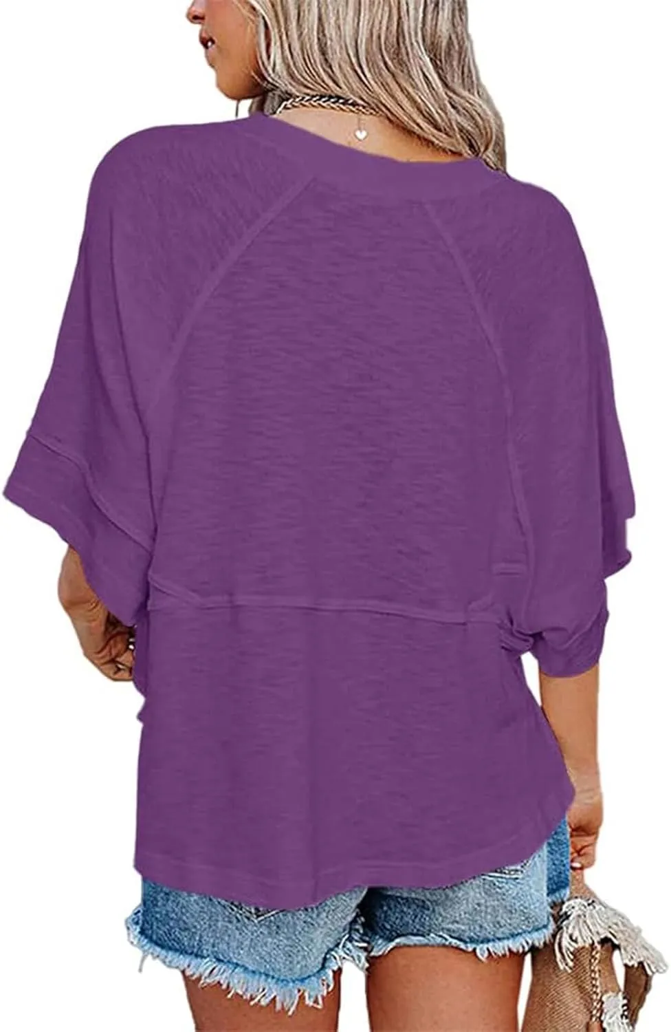 Danedvi Womens Oversized T Shirts Summer Casual Crewneck 3/4 Sleeve Loose Fit Cute Flowy Tops
