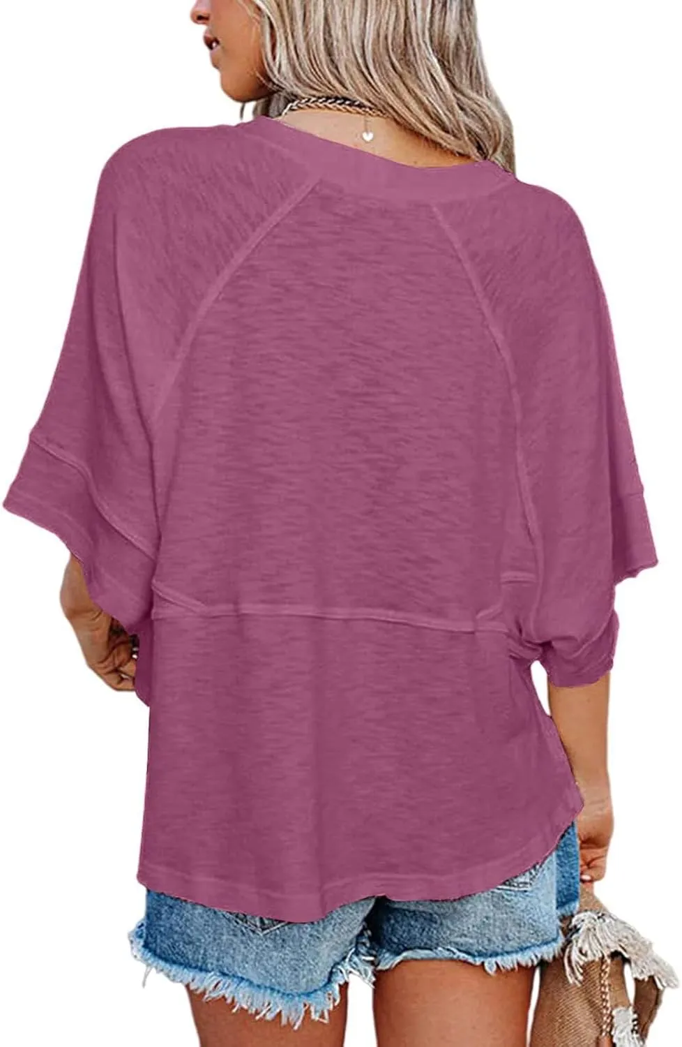 Danedvi Womens Oversized T Shirts Summer Casual Crewneck 3/4 Sleeve Loose Fit Cute Flowy Tops
