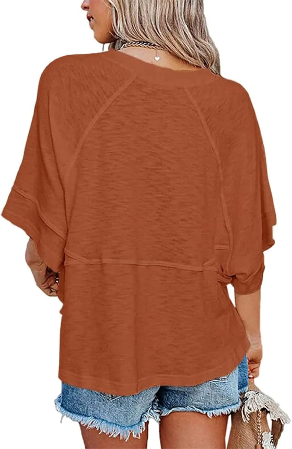 Danedvi Womens Oversized T Shirts Summer Casual Crewneck 3/4 Sleeve Loose Fit Cute Flowy Tops