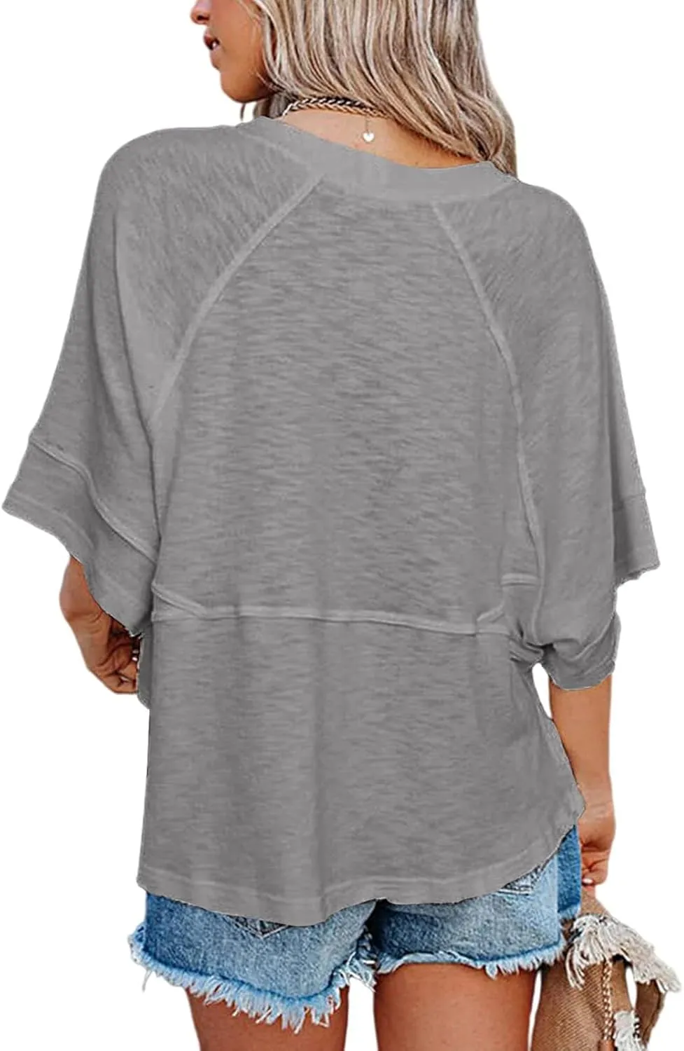 Danedvi Womens Oversized T Shirts Summer Casual Crewneck 3/4 Sleeve Loose Fit Cute Flowy Tops