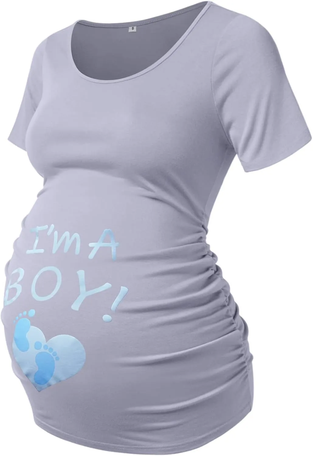 DEBELLY Maternity Shirts Short Sleeve Tops Black Shirts Footprints Pregnancy Ruched Sides Casual Shirt