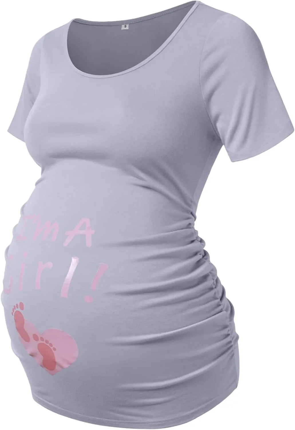DEBELLY Maternity Shirts Short Sleeve Tops Black Shirts Footprints Pregnancy Ruched Sides Casual Shirt