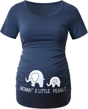DEBELLY Maternity Shirts Short Sleeve Tops Black Shirts Footprints Pregnancy Ruched Sides Casual Shirt