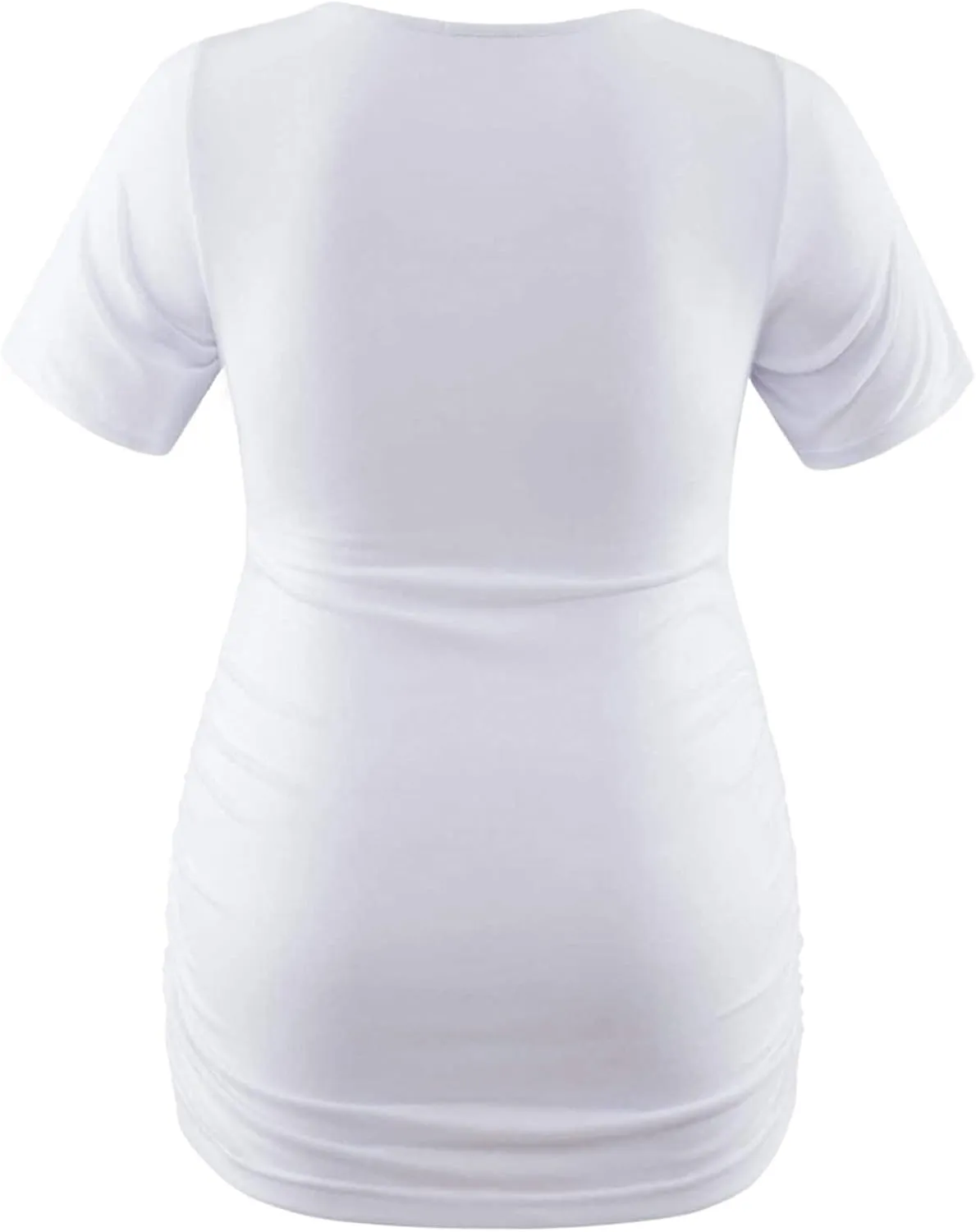 DEBELLY Maternity Shirts Short Sleeve Tops Black Shirts Footprints Pregnancy Ruched Sides Casual Shirt