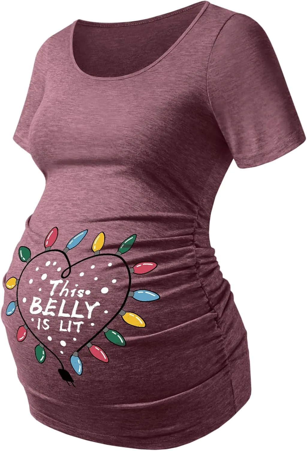 DEBELLY Maternity Shirts Short Sleeve Tops Black Shirts Footprints Pregnancy Ruched Sides Casual Shirt