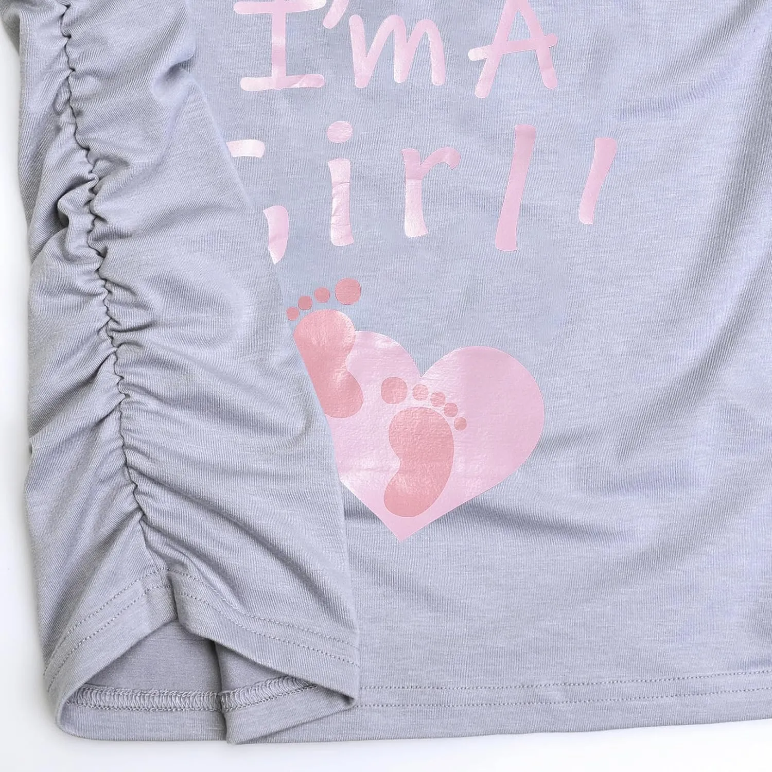 DEBELLY Maternity Shirts Short Sleeve Tops Black Shirts Footprints Pregnancy Ruched Sides Casual Shirt