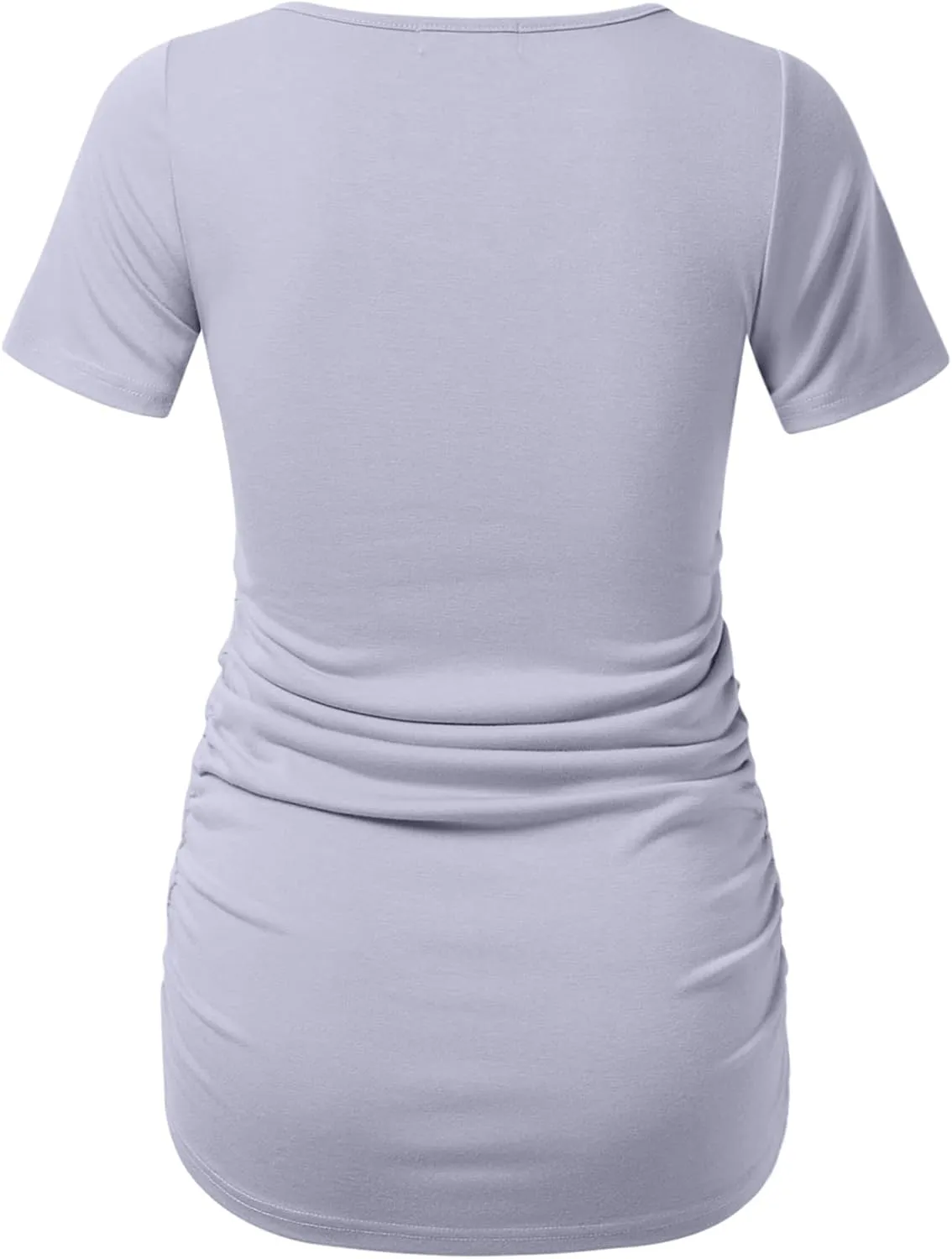 DEBELLY Maternity Shirts Short Sleeve Tops Black Shirts Footprints Pregnancy Ruched Sides Casual Shirt