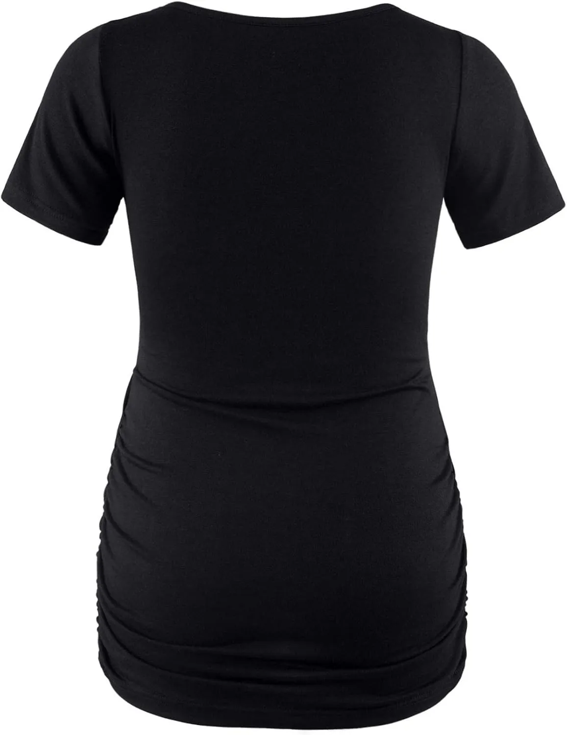 DEBELLY Maternity Shirts Short Sleeve Tops Black Shirts Footprints Pregnancy Ruched Sides Casual Shirt