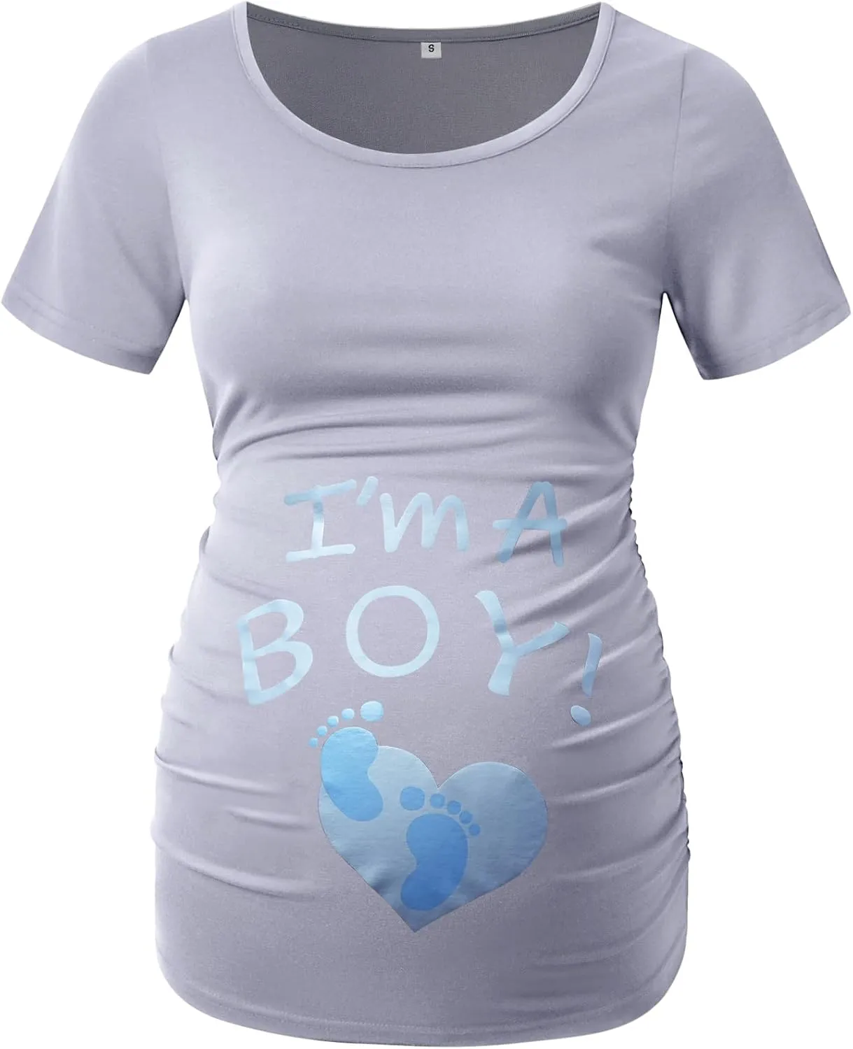 DEBELLY Maternity Shirts Short Sleeve Tops Black Shirts Footprints Pregnancy Ruched Sides Casual Shirt
