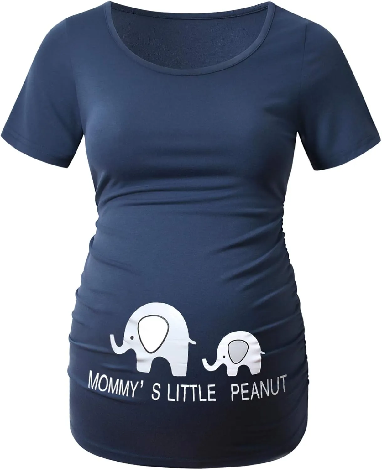 DEBELLY Maternity Shirts Short Sleeve Tops Black Shirts Footprints Pregnancy Ruched Sides Casual Shirt