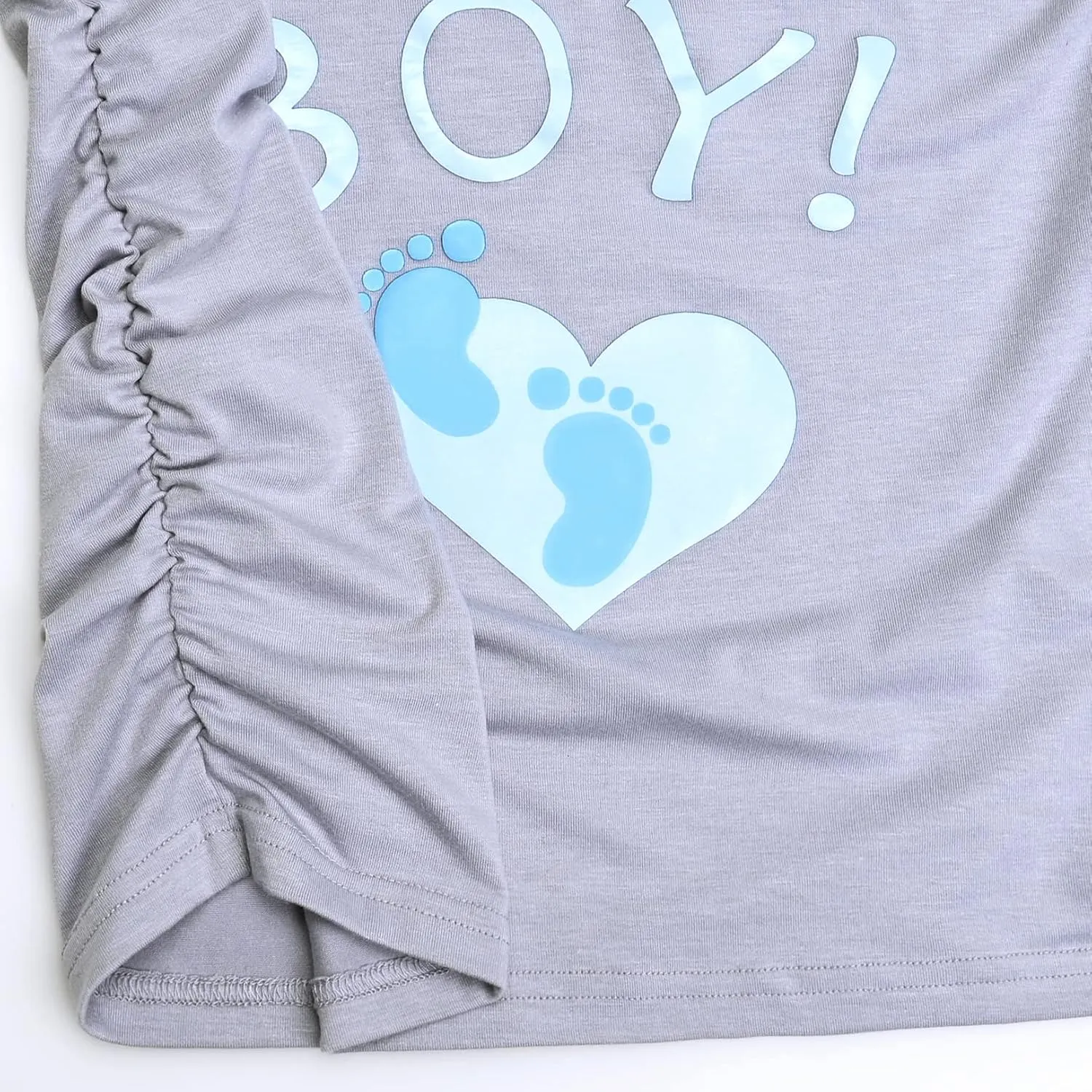 DEBELLY Maternity Shirts Short Sleeve Tops Black Shirts Footprints Pregnancy Ruched Sides Casual Shirt