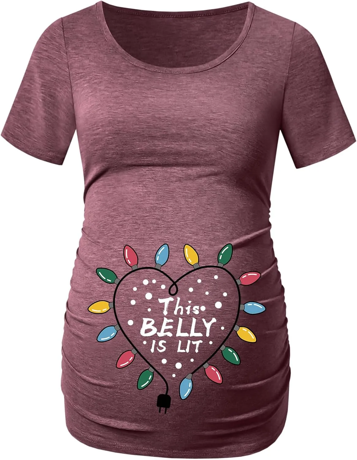 DEBELLY Maternity Shirts Short Sleeve Tops Black Shirts Footprints Pregnancy Ruched Sides Casual Shirt