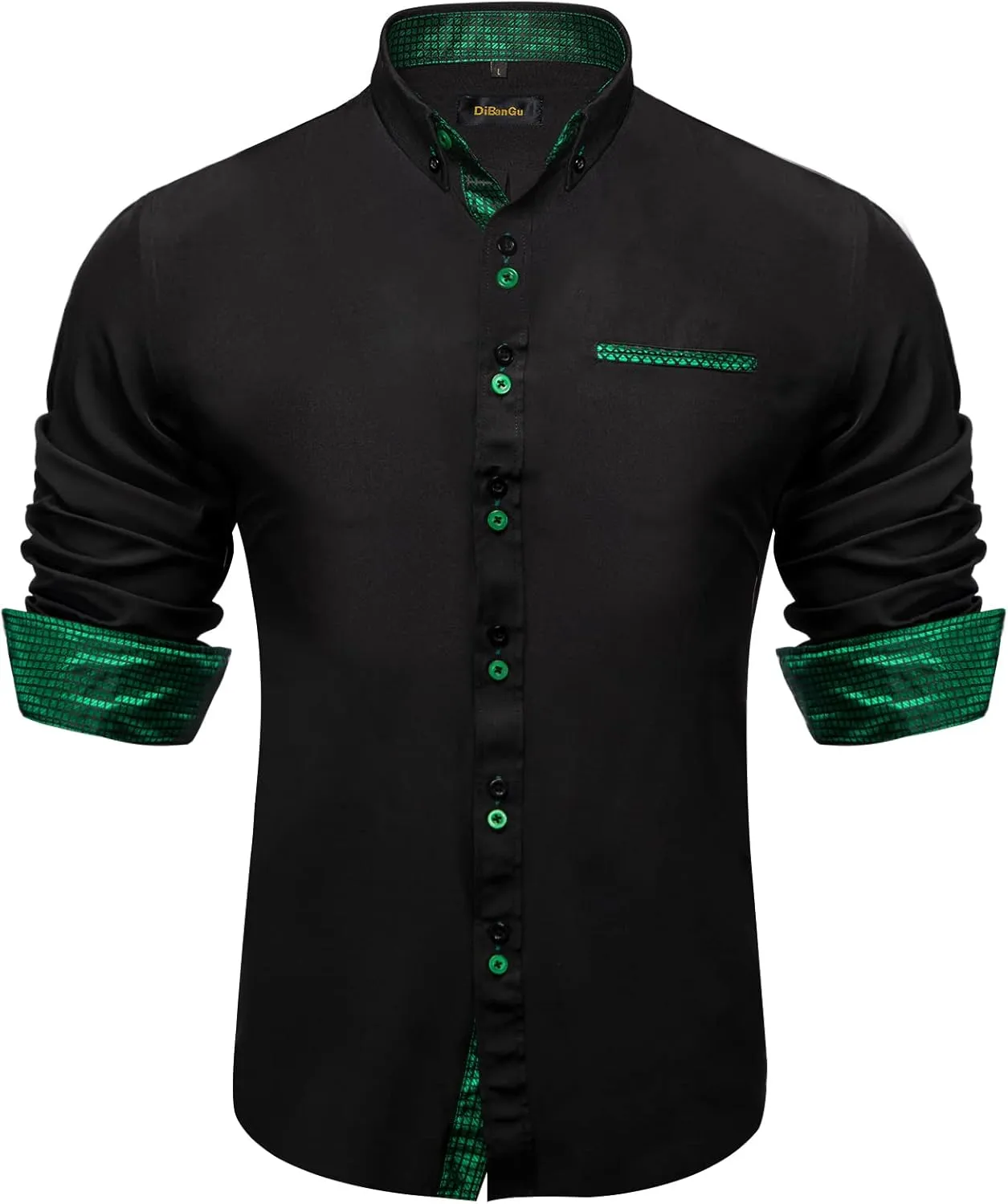 DiBanGu Men's Dress Shirts Long Sleeve Inner Contrast Formal Business Shirt Cotton Casual Button Down Shirts with Pocket
