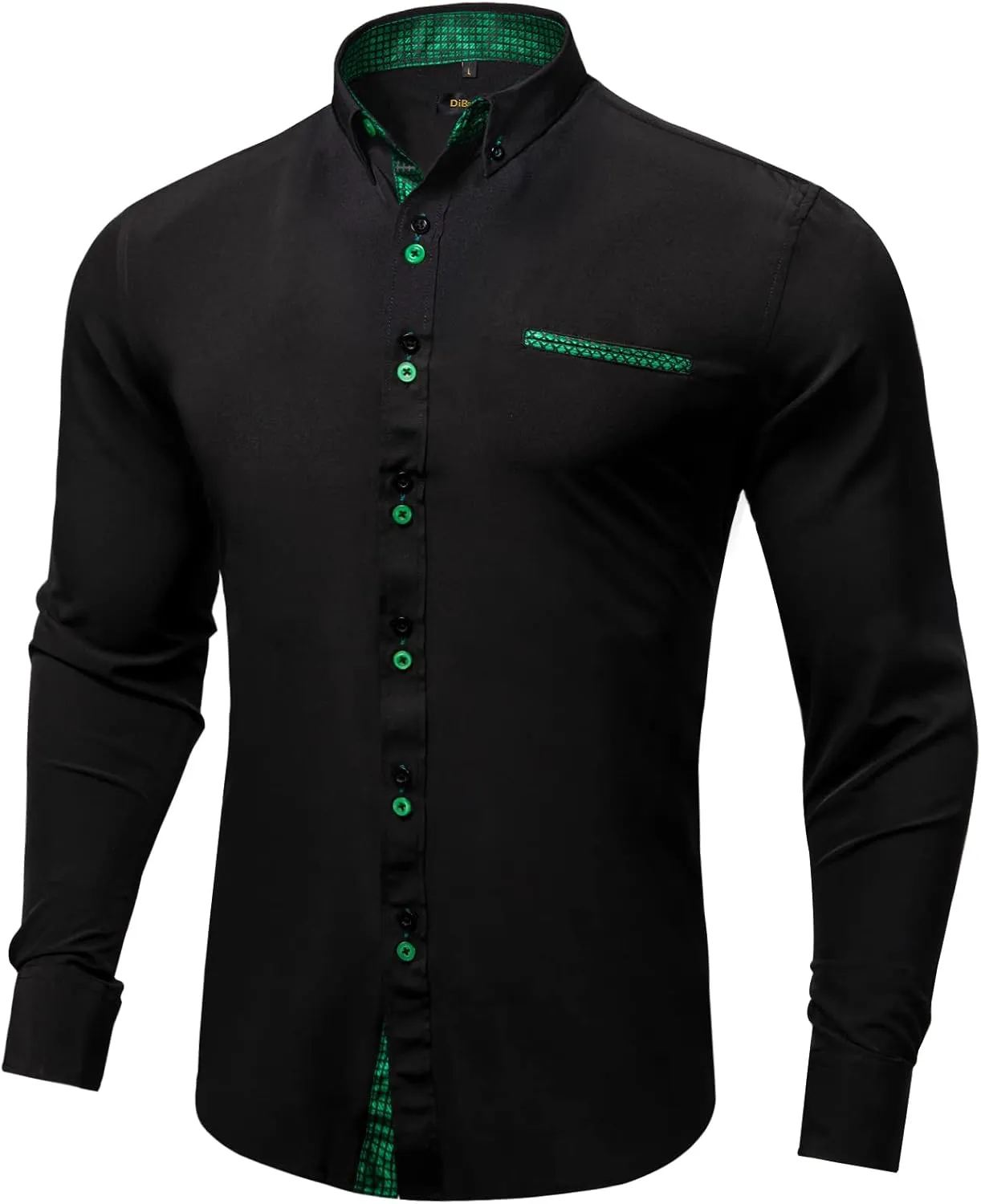 DiBanGu Men's Dress Shirts Long Sleeve Inner Contrast Formal Business Shirt Cotton Casual Button Down Shirts with Pocket