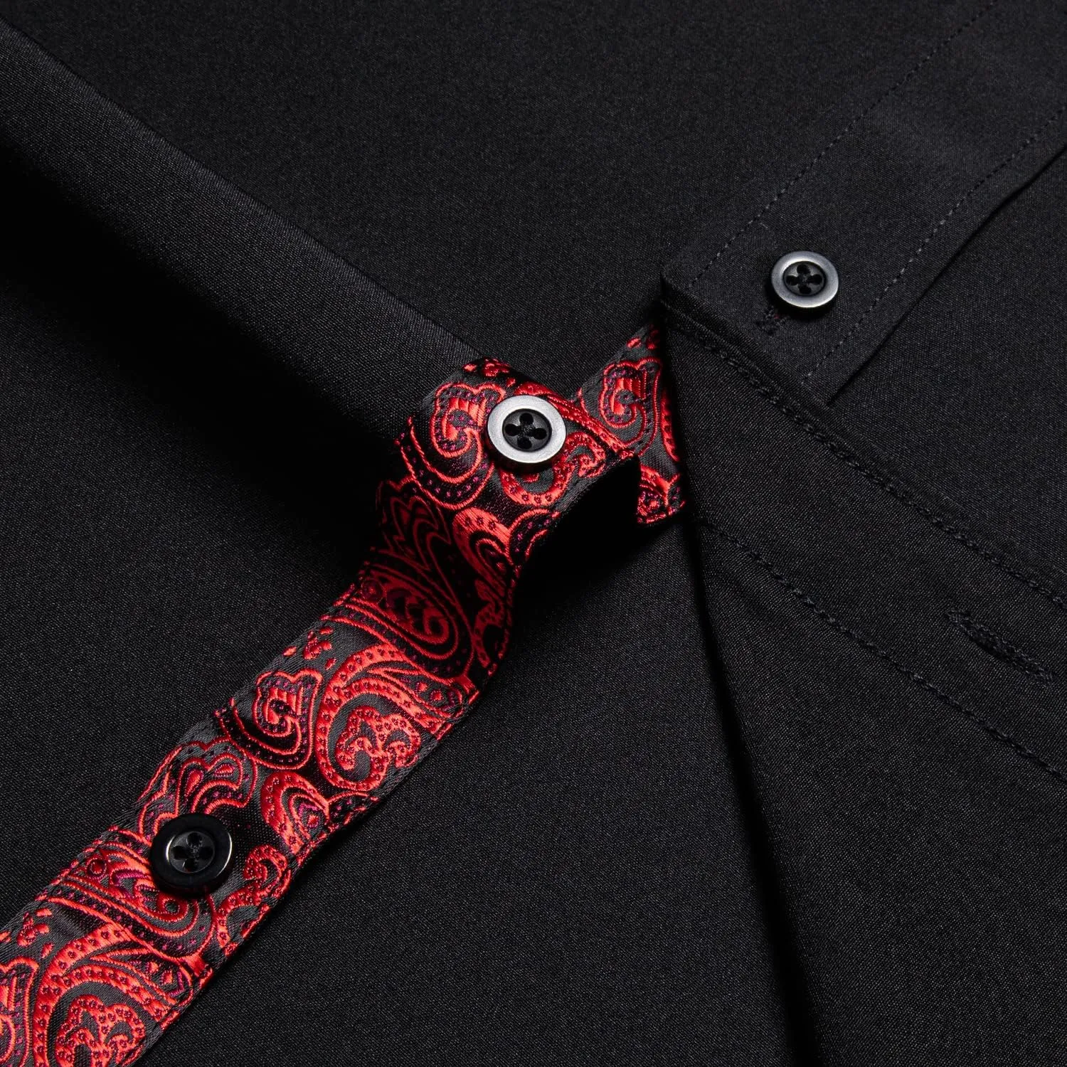 DiBanGu Men's Paisley Dress Shirts Long Sleeve Button Down Inner Contrast Casual Business Shirt with Collar Pin
