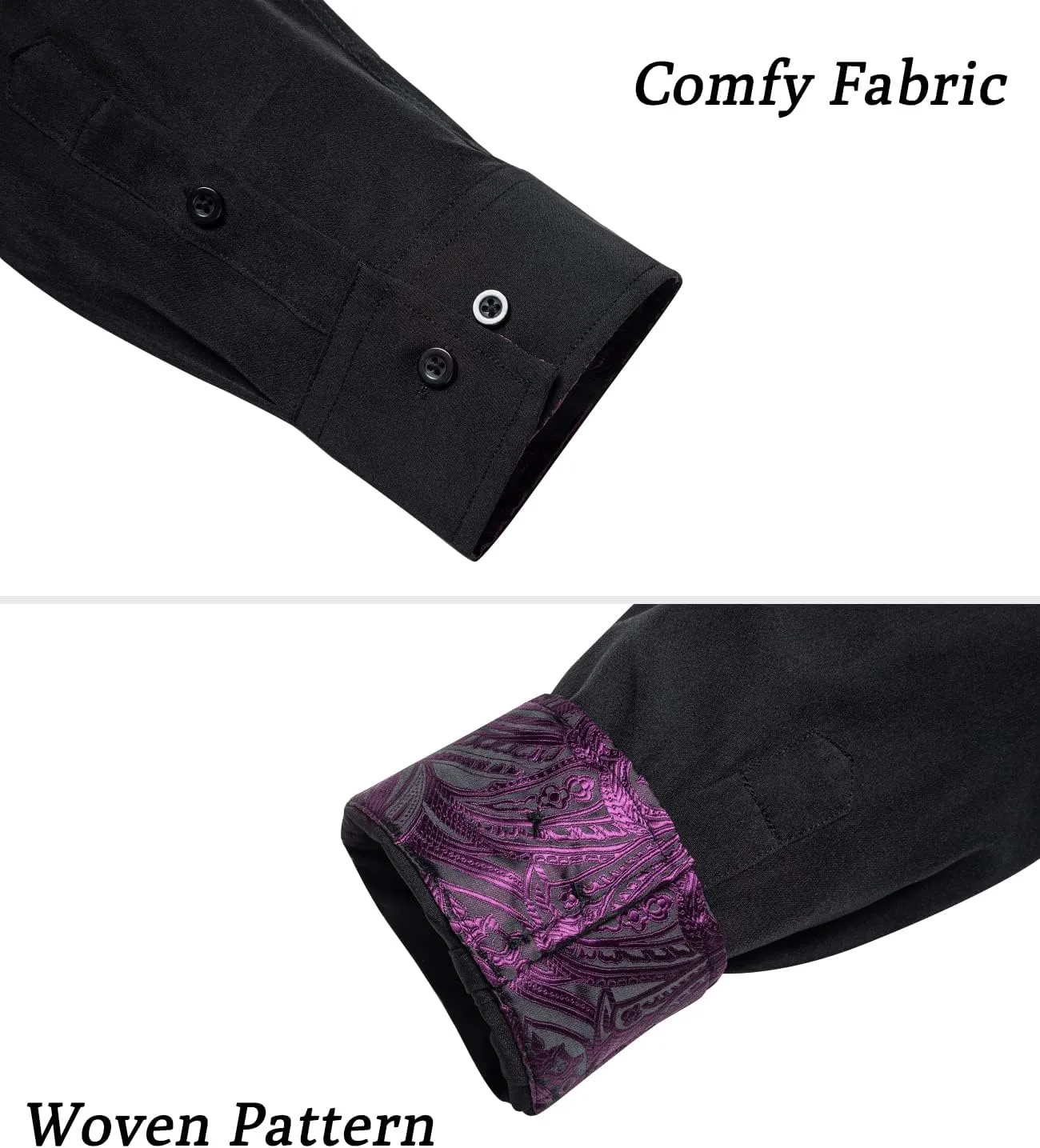 DiBanGu Men's Paisley Dress Shirts Long Sleeve Button Down Inner Contrast Casual Business Shirt with Collar Pin