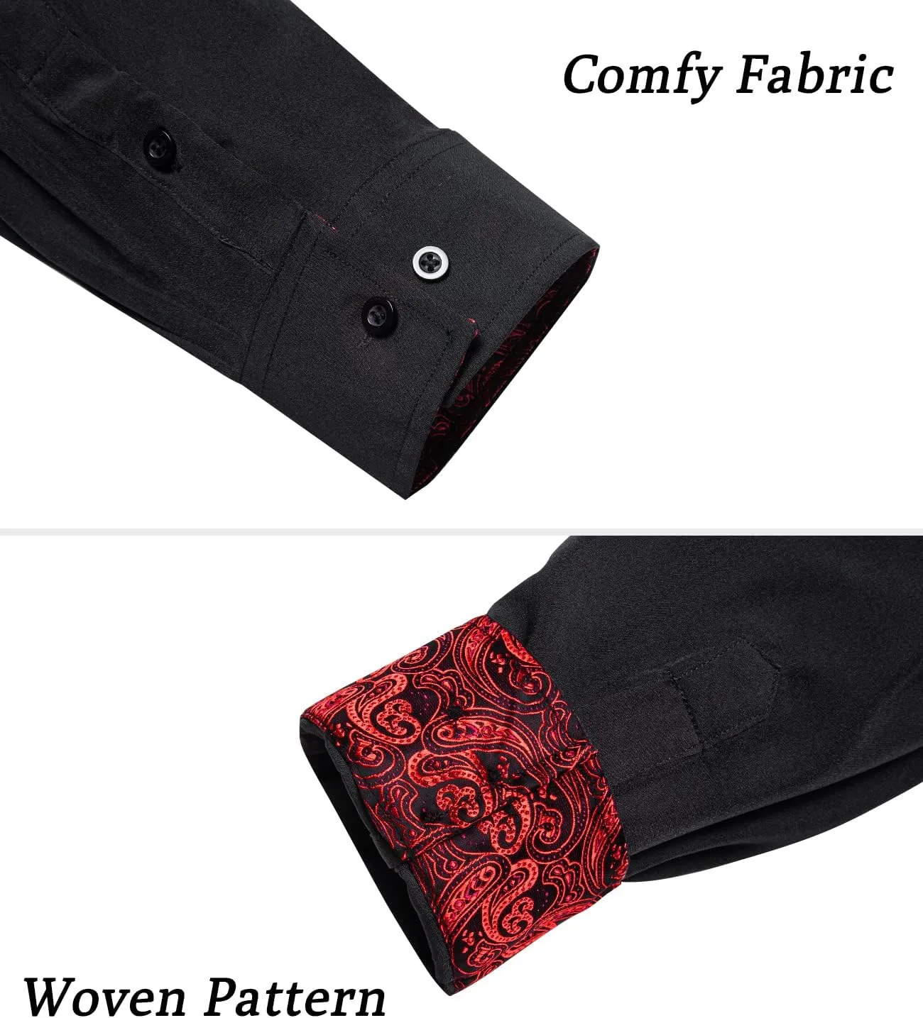DiBanGu Men's Paisley Dress Shirts Long Sleeve Button Down Inner Contrast Casual Business Shirt with Collar Pin