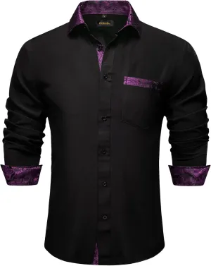 DiBanGu Men's Paisley Dress Shirts Long Sleeve Button Down Inner Contrast Casual Business Shirt with Collar Pin