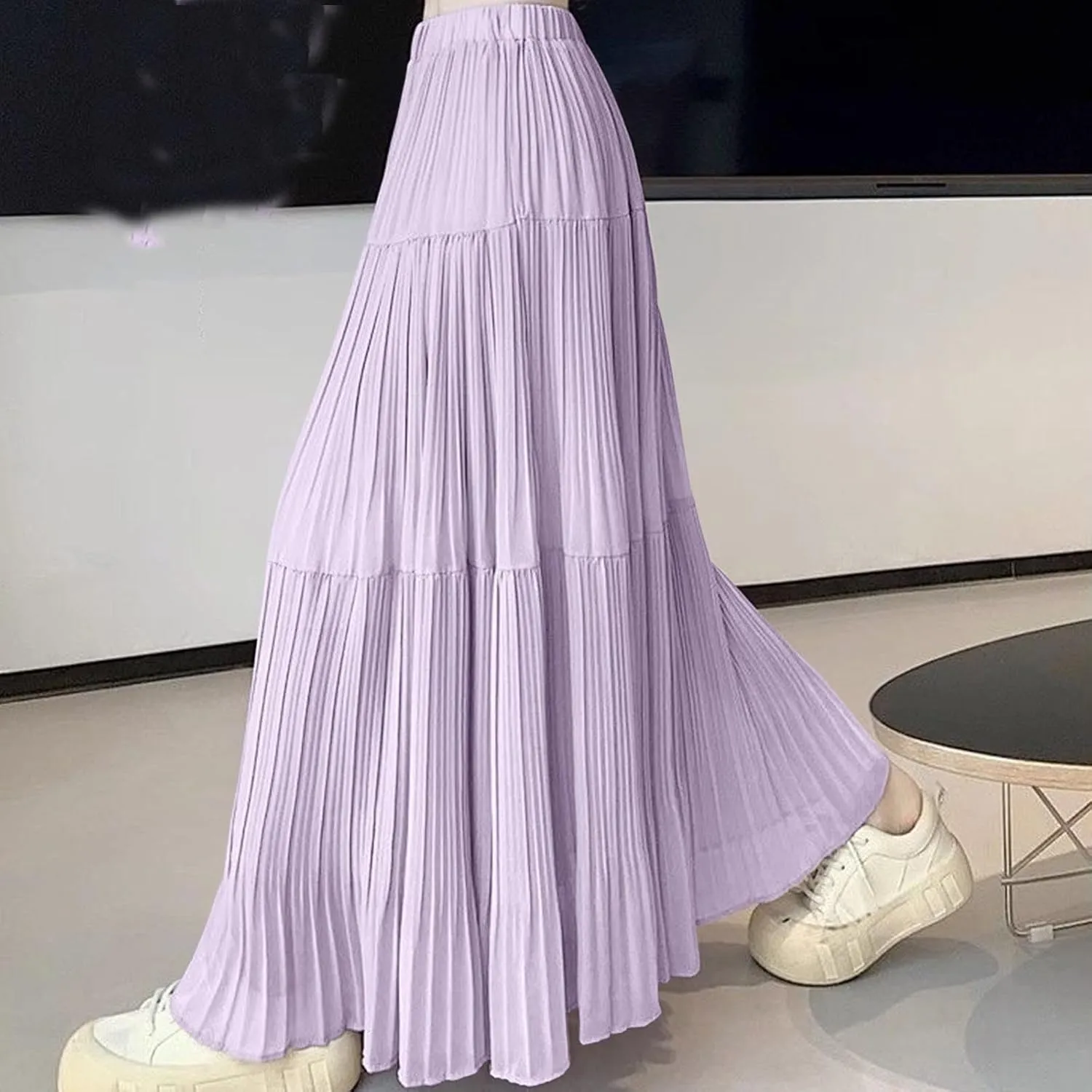 Elegant Maxi Skirts for Women 2025 Ruffle Long Flowy Swing Chiffon Elastic Waist Tiered A Line Skirt Loose Fit