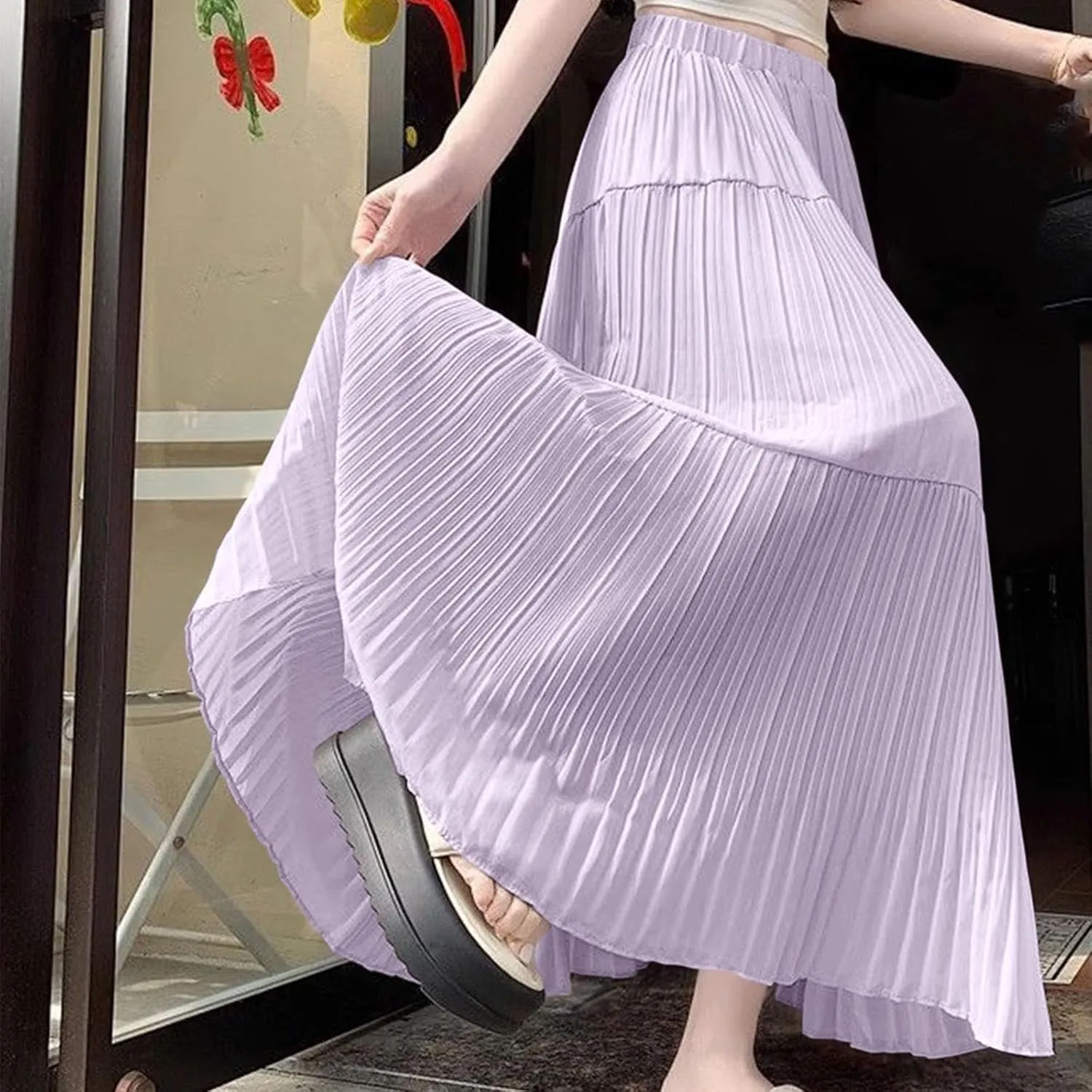 Elegant Maxi Skirts for Women 2025 Ruffle Long Flowy Swing Chiffon Elastic Waist Tiered A Line Skirt Loose Fit