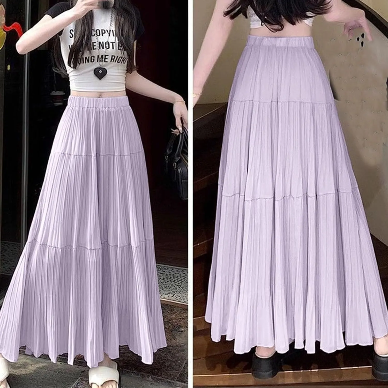 Elegant Maxi Skirts for Women 2025 Ruffle Long Flowy Swing Chiffon Elastic Waist Tiered A Line Skirt Loose Fit