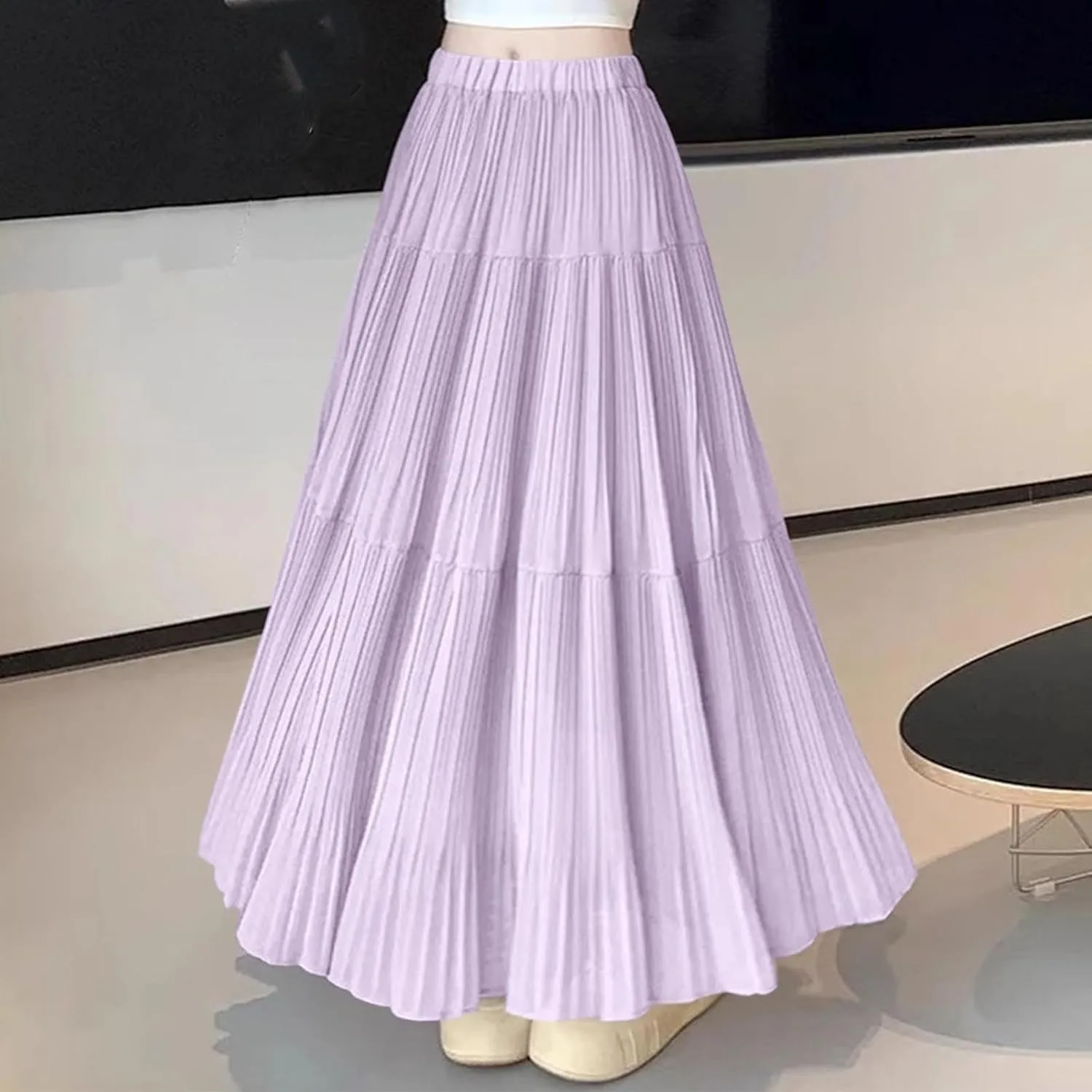 Elegant Maxi Skirts for Women 2025 Ruffle Long Flowy Swing Chiffon Elastic Waist Tiered A Line Skirt Loose Fit