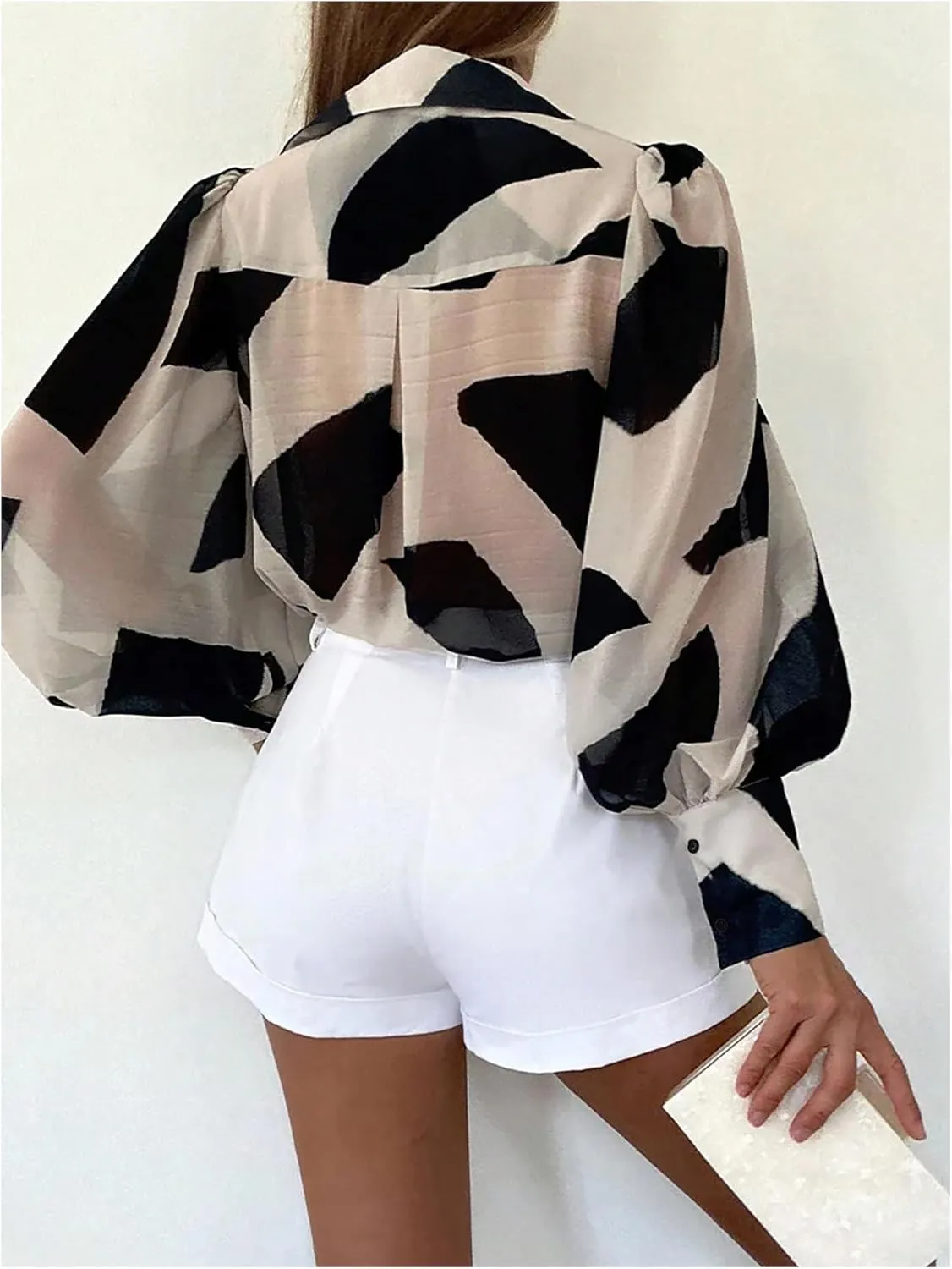 Floerns Women's Button Down Sheer Chiffon Blouse Shirts Long Sleeve Collar See Through Blouse Tops