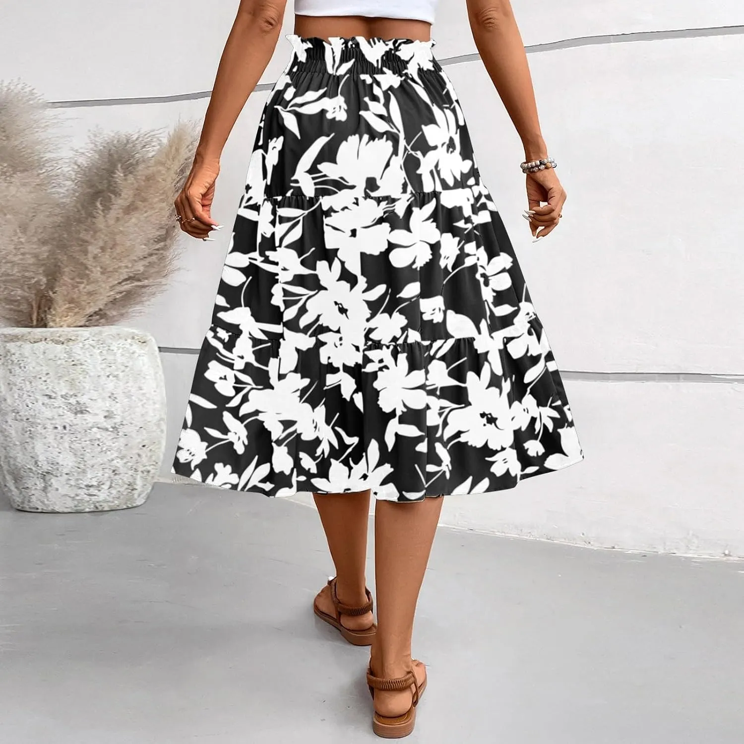 Floral Maxi Skirts for Women 2025 Summer Comfy Tiered Elastic High Waisted Skorts Vacation Flowy Swing Long Dress